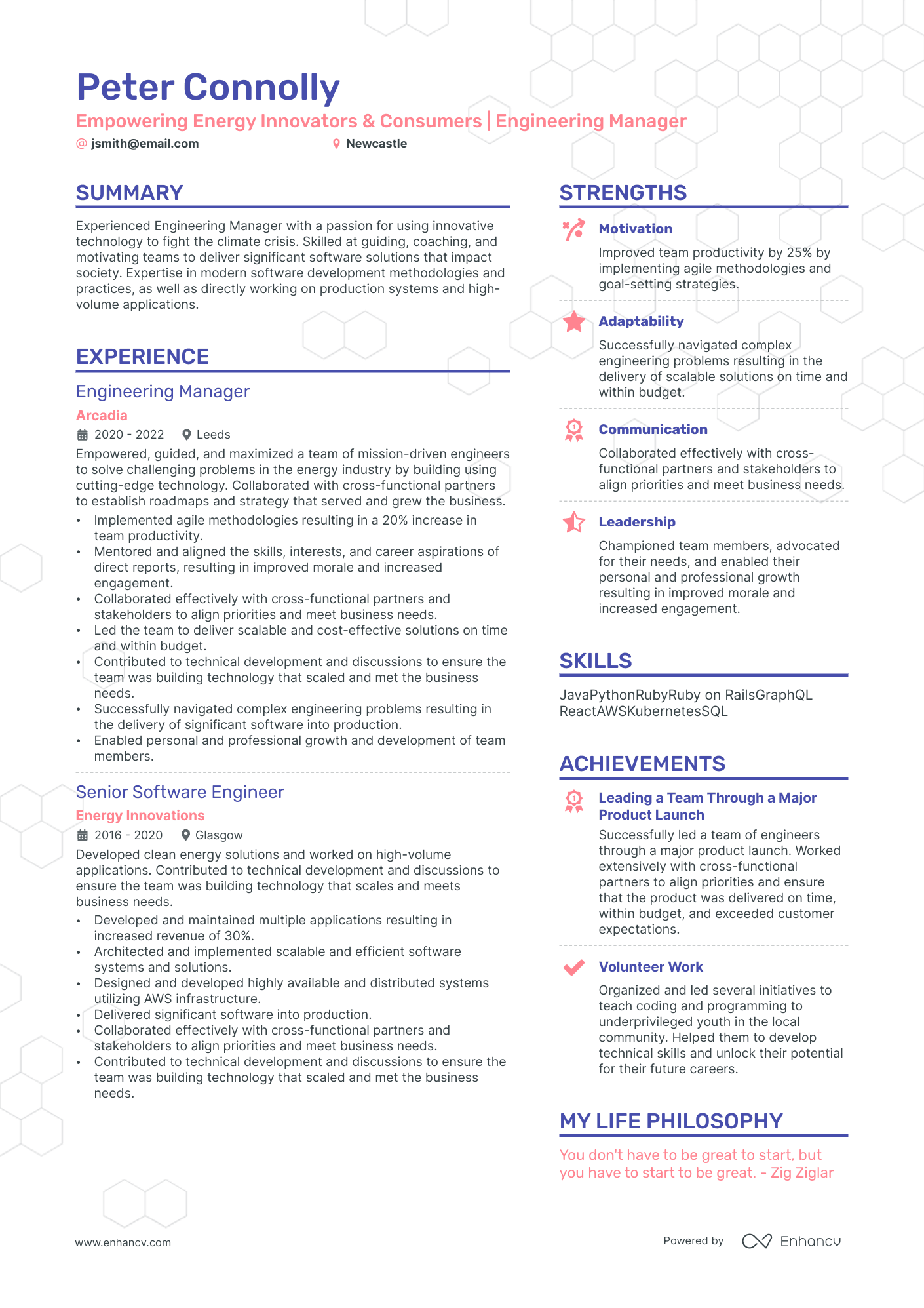 Engineering Manager cv example