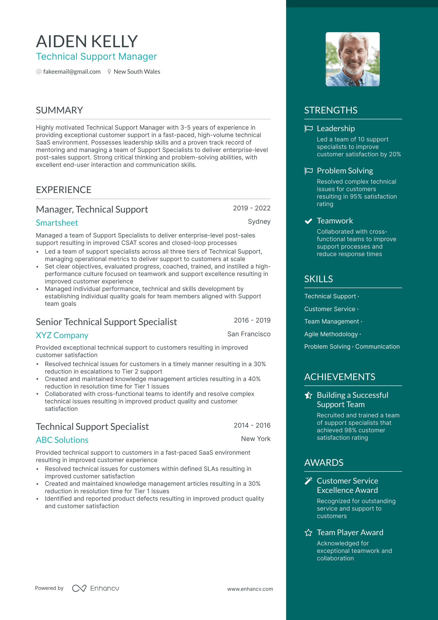 technical support manager resume example