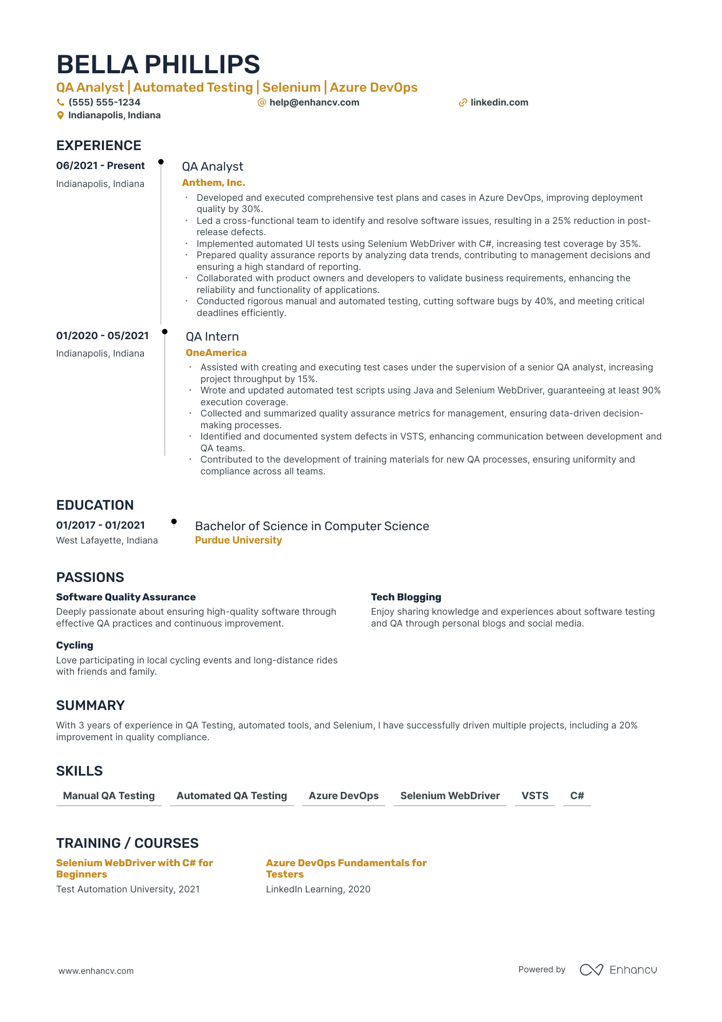 QA Analyst resume example