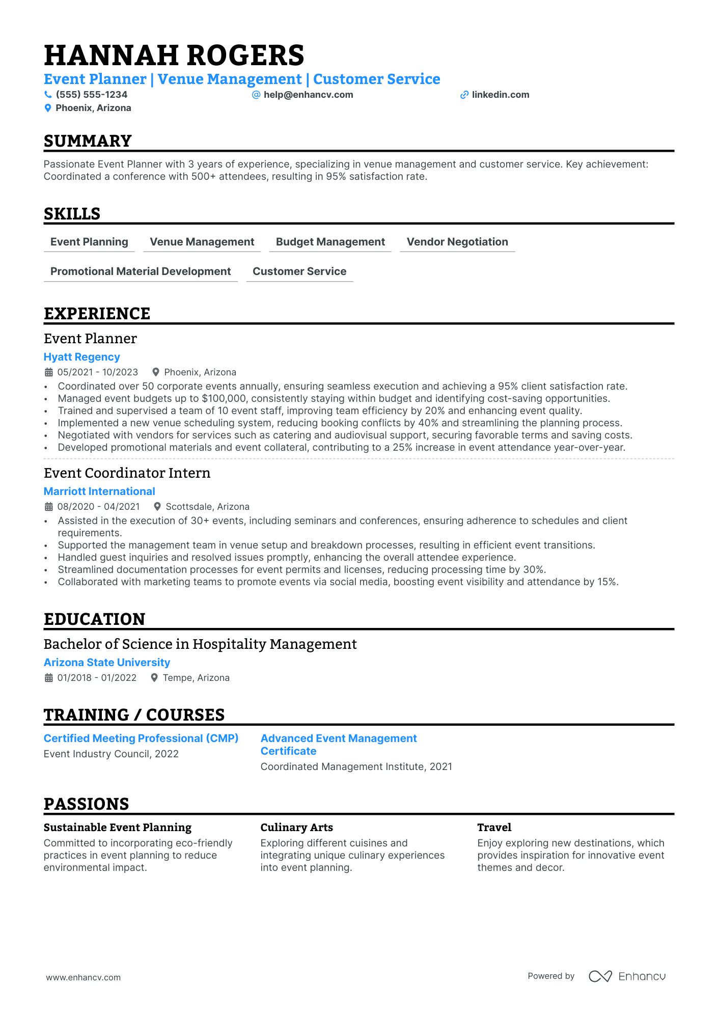 Social Event Planner resume example