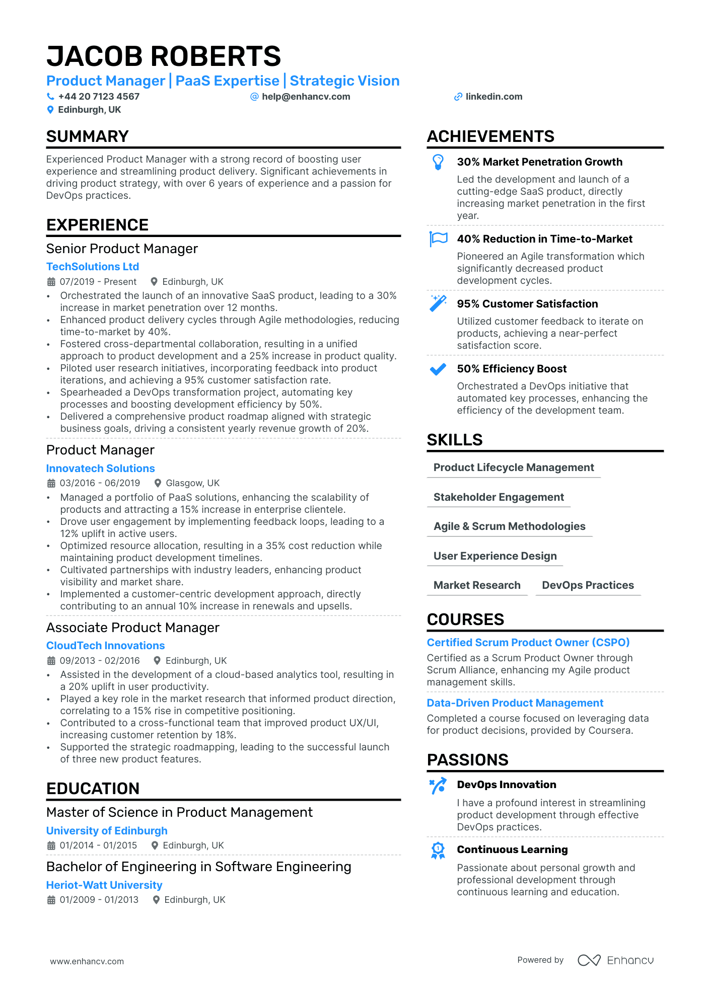 Product Manager cv example