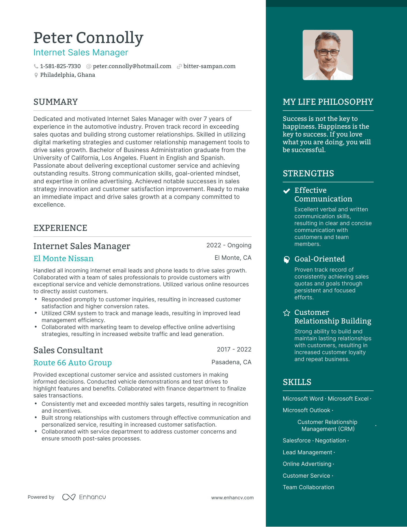 Modern Internet Sales Manager Resume Example