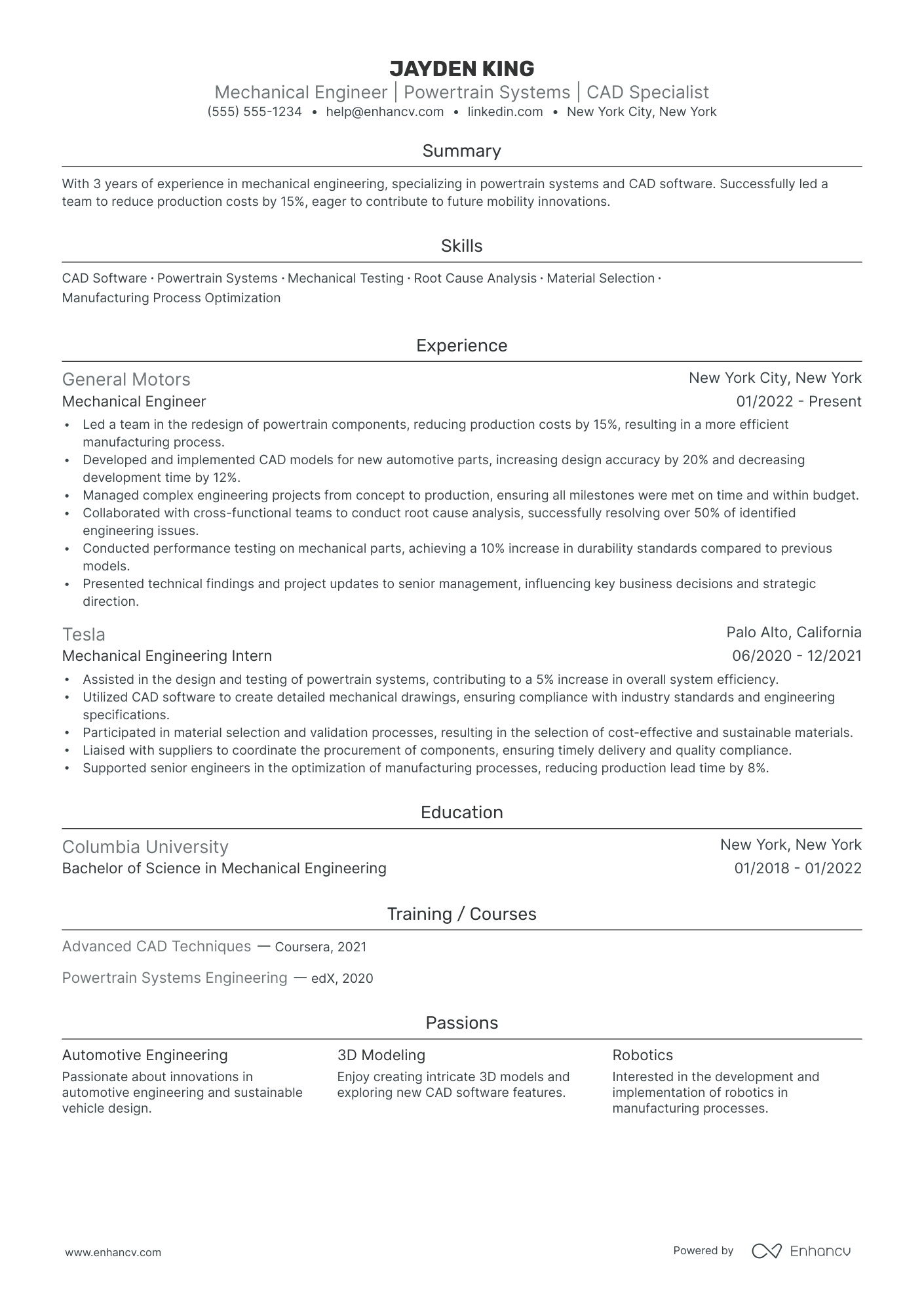 Senior Mechanical Engineer resume example