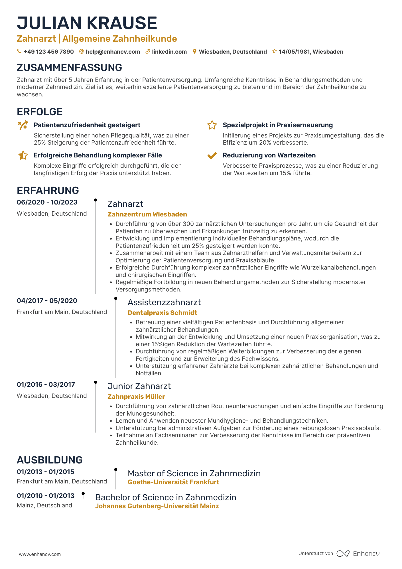 Zahnarzt CV