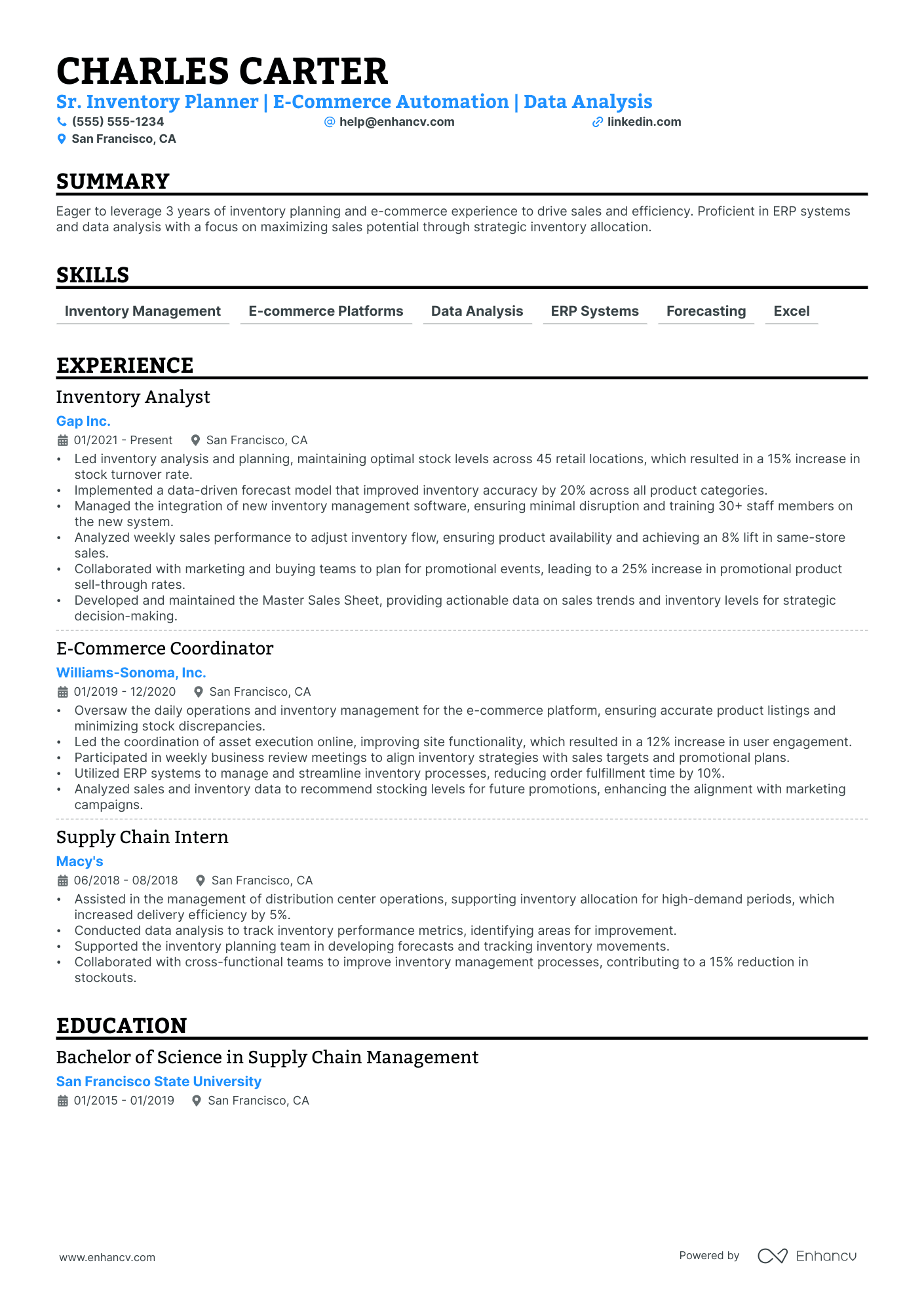 Inventory Manager resume example