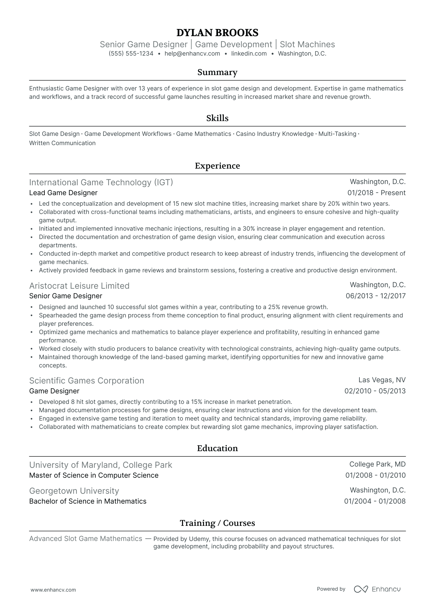 Junior Game Artist resume example