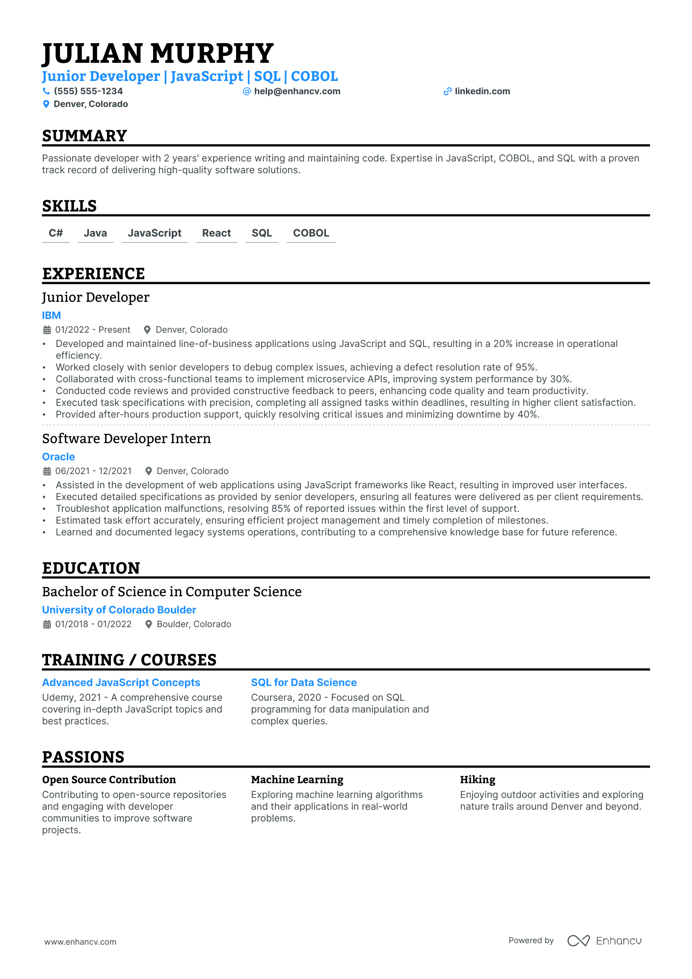 Full Stack Developer Intern resume example