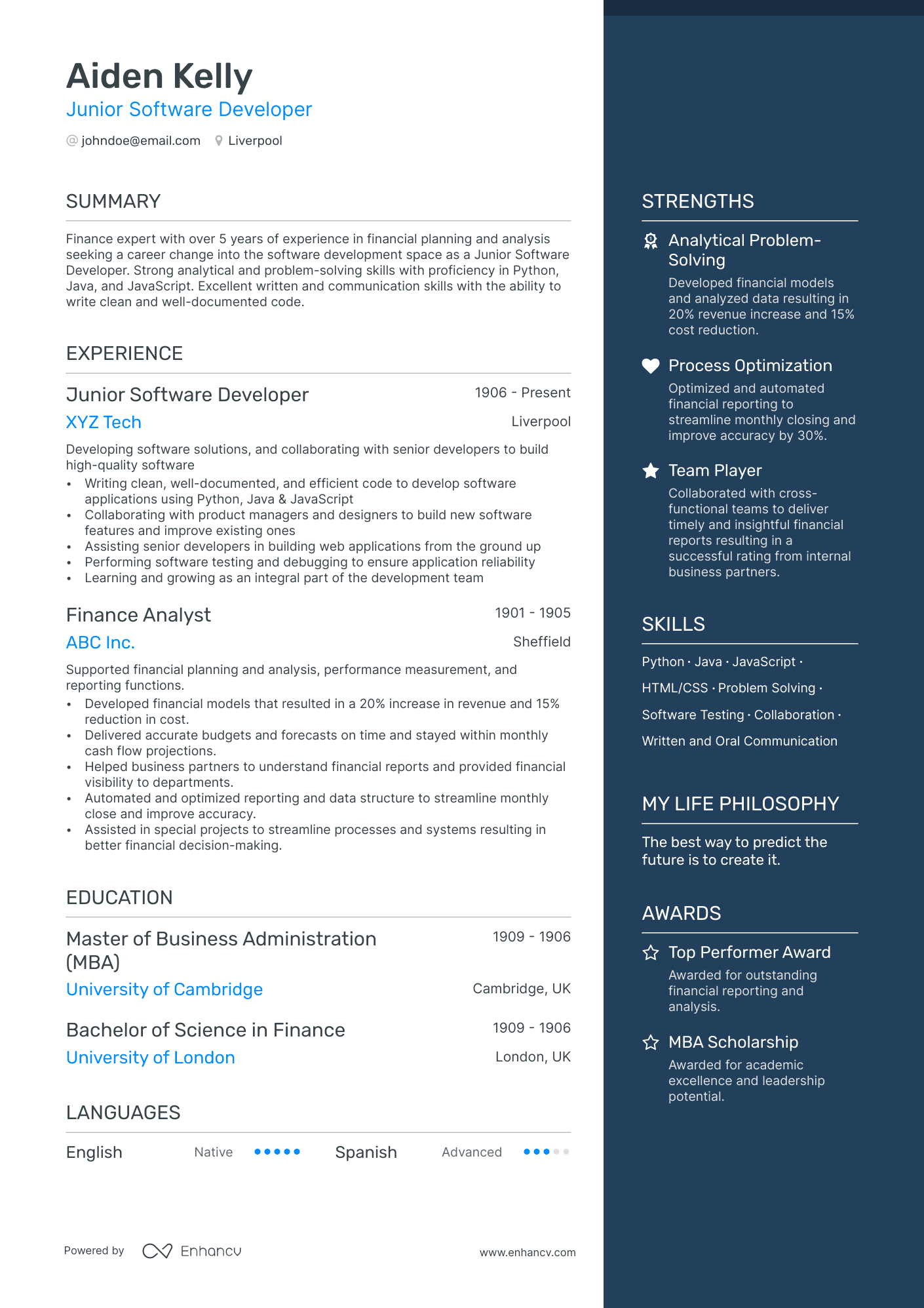 3 Finance CV Examples for 2024