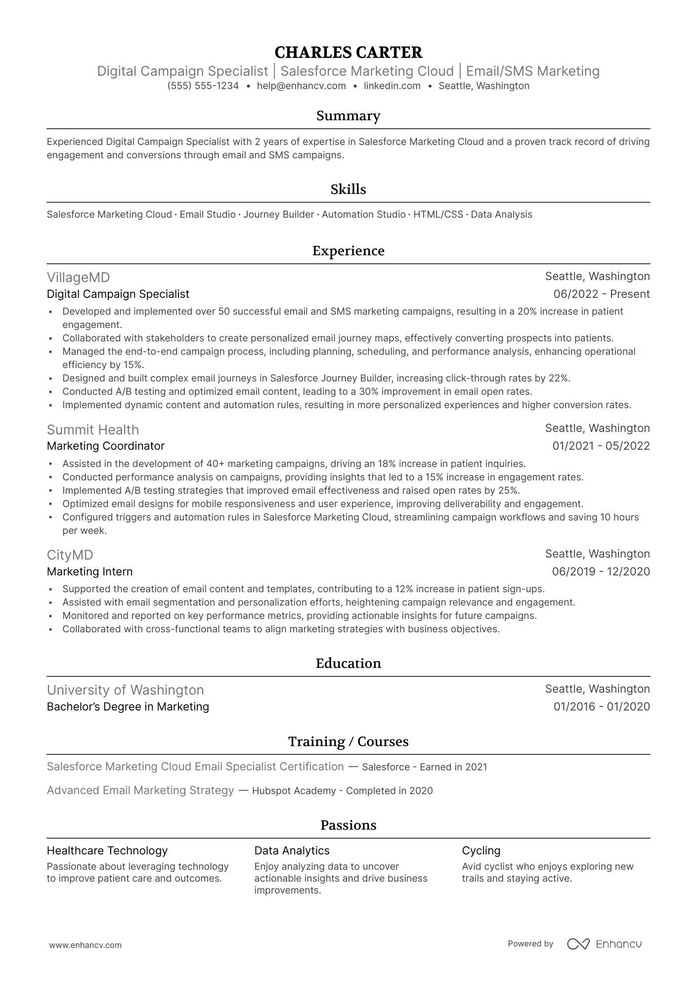 Salesforce Marketing Cloud Specialist resume example