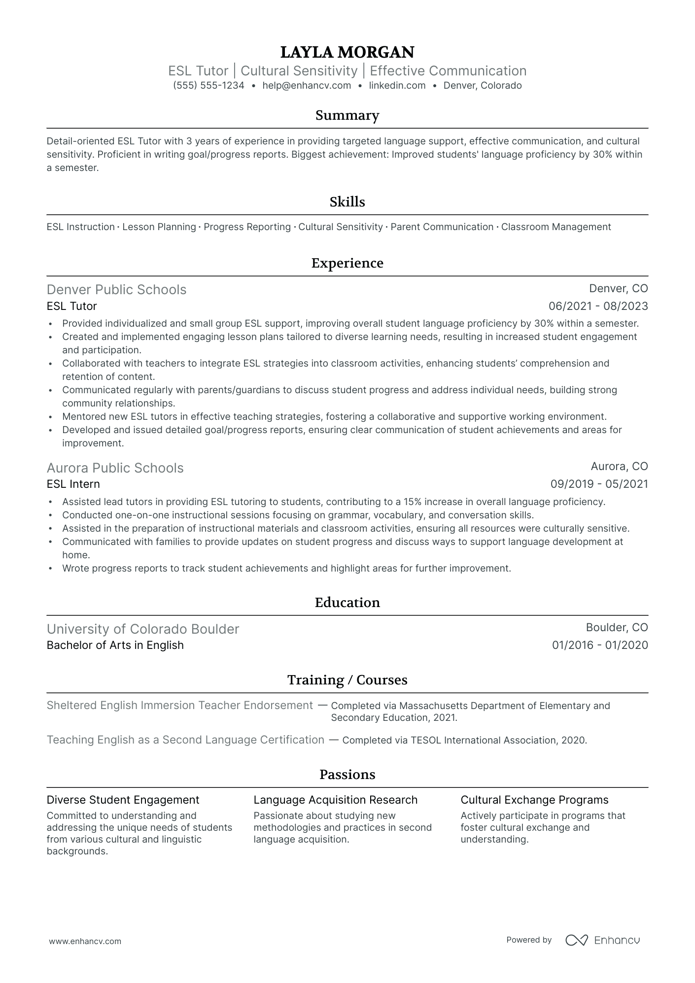 ESL Tutor (English as Second Language) Resume Example Resume Example