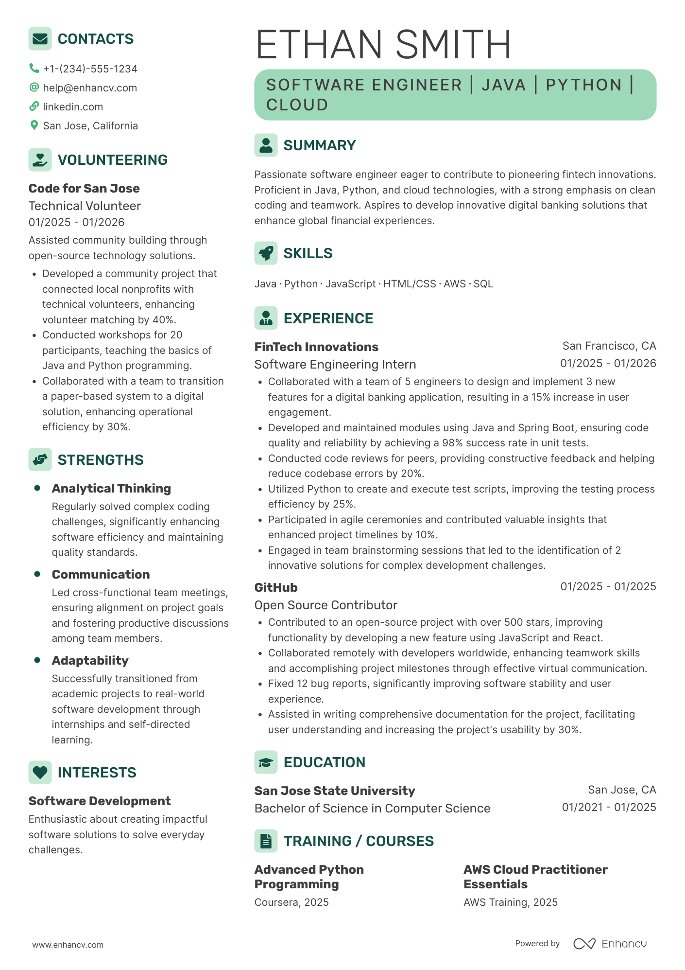 Software Engineer New Grad resume example