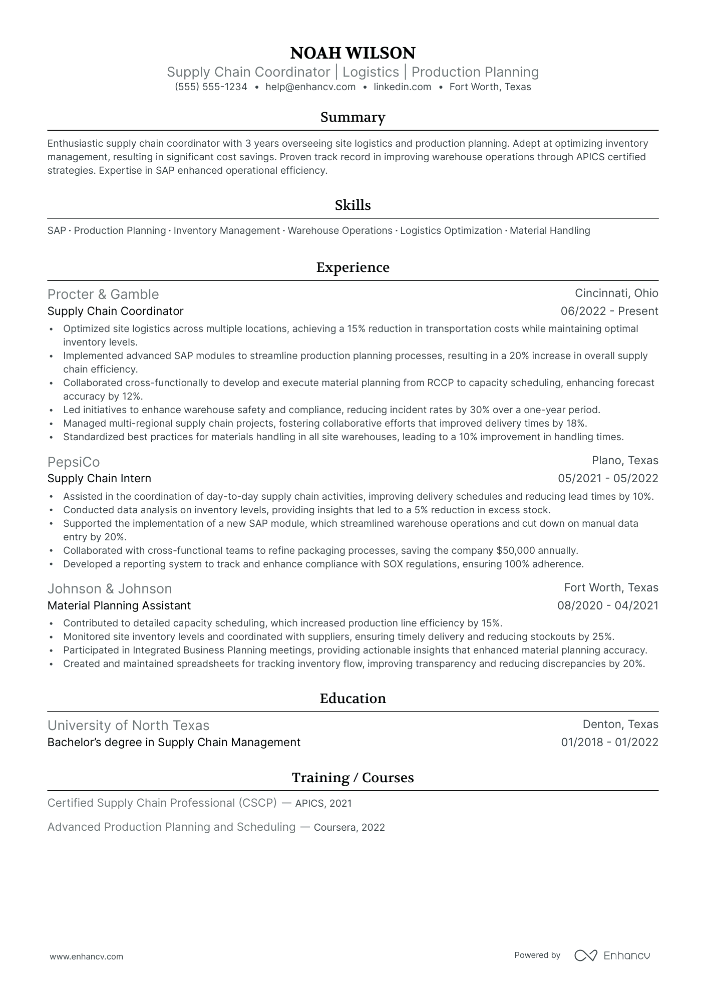 Regional Supply Chain Manager resume example