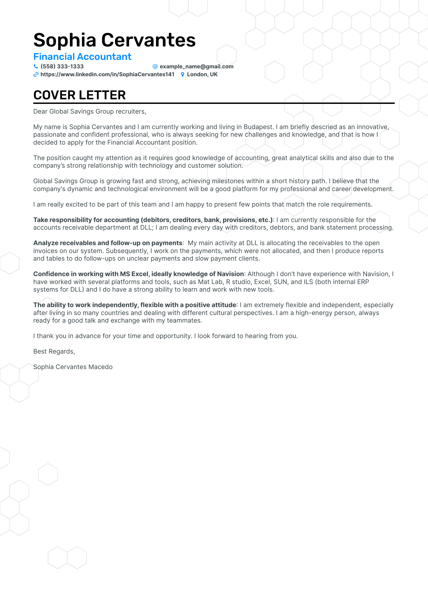 Financial Accountant cover letter