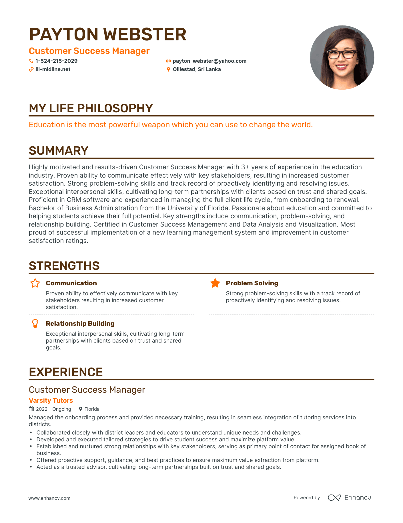 Creative Customer Success Manager Resume Example