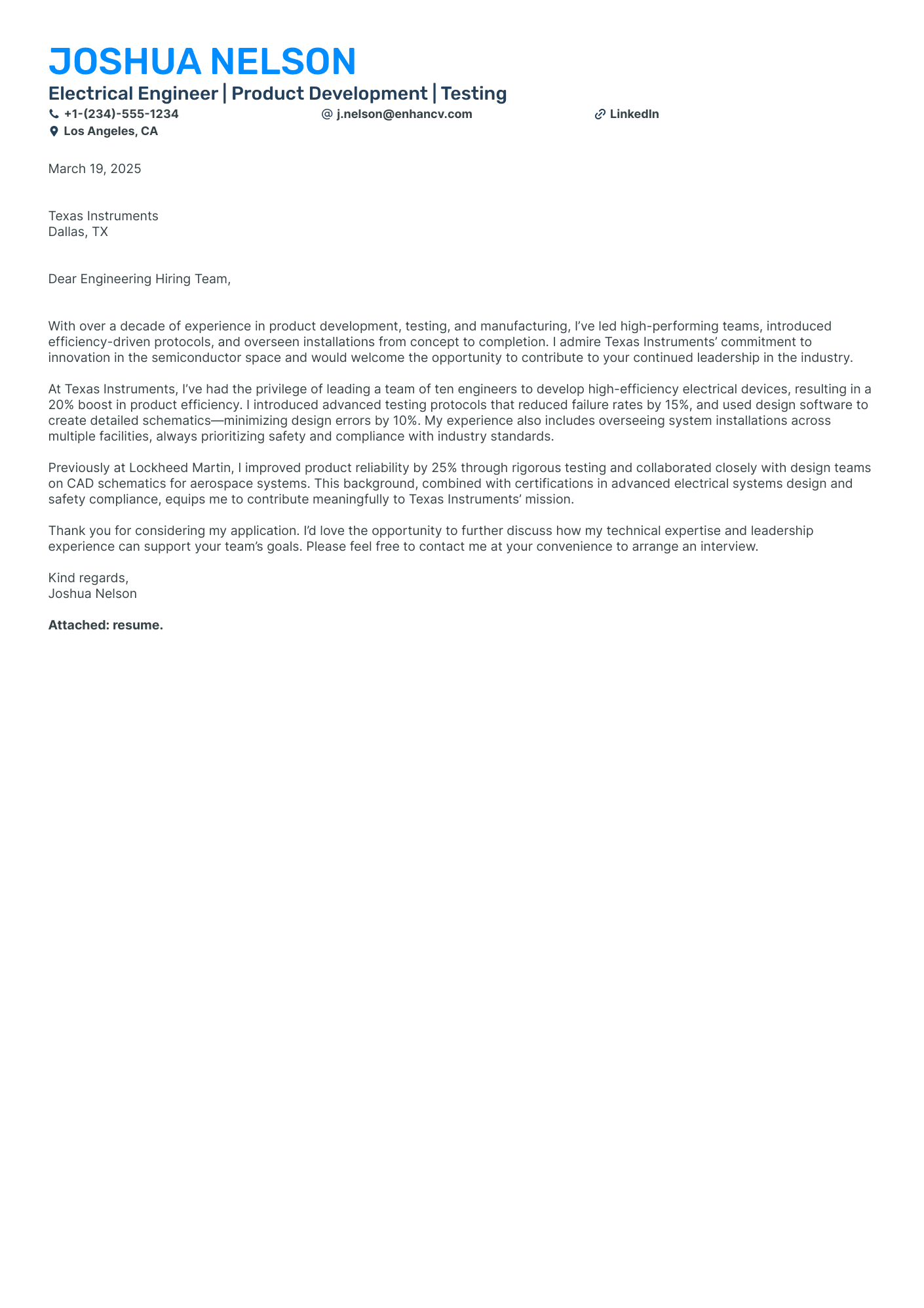 Engineering cover letter