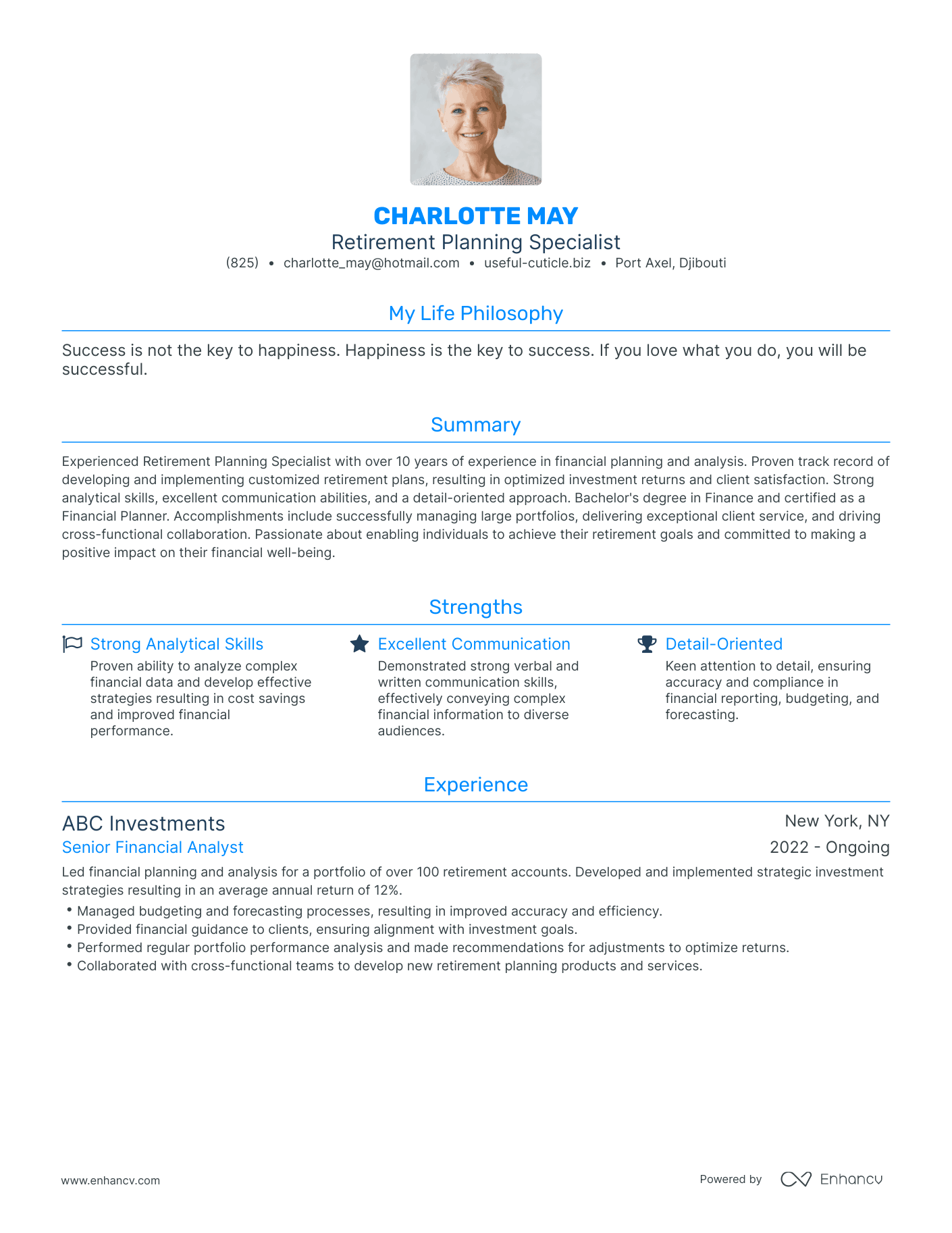 Modern Retirement Planning Specialist Resume Example
