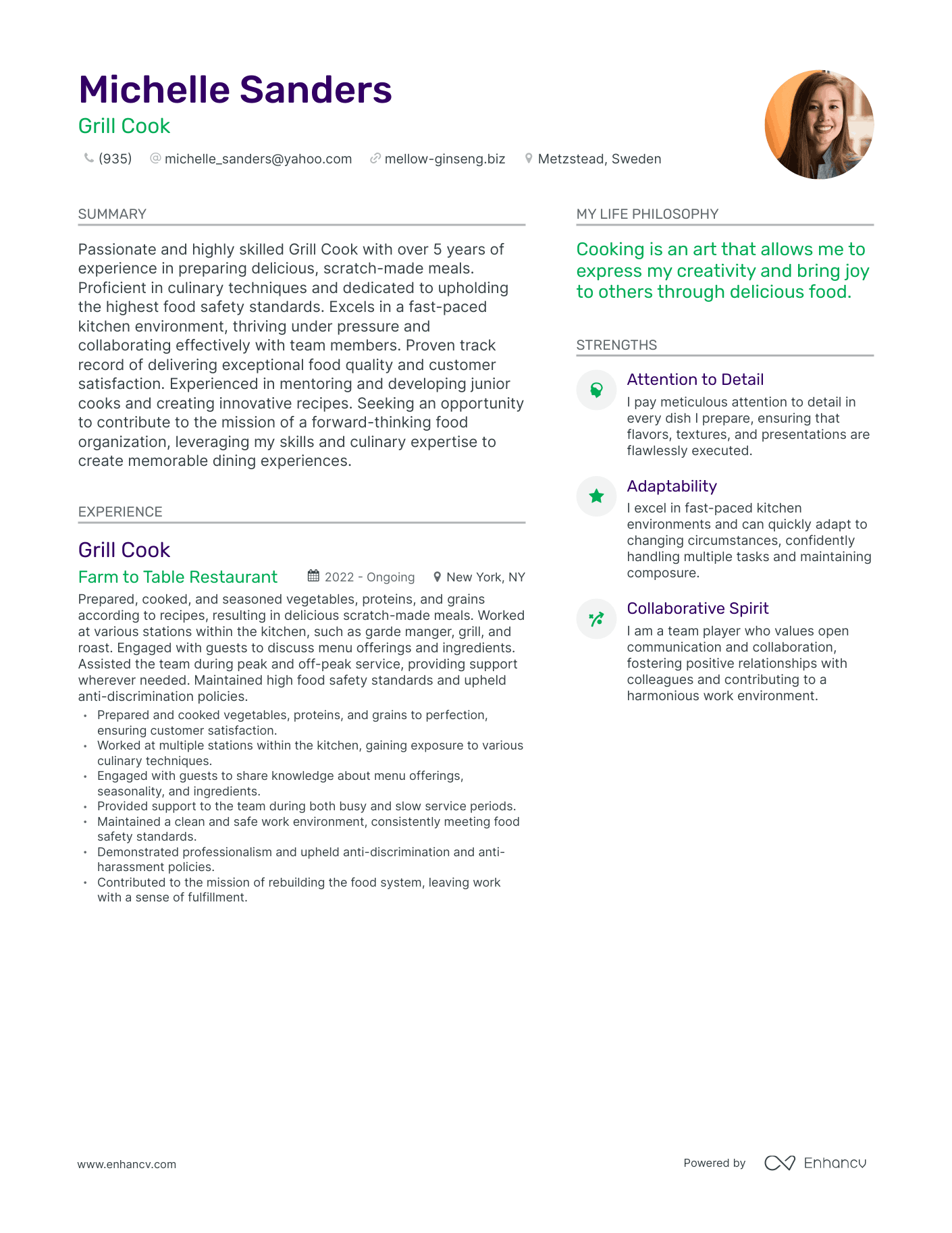 Grill Cook resume example