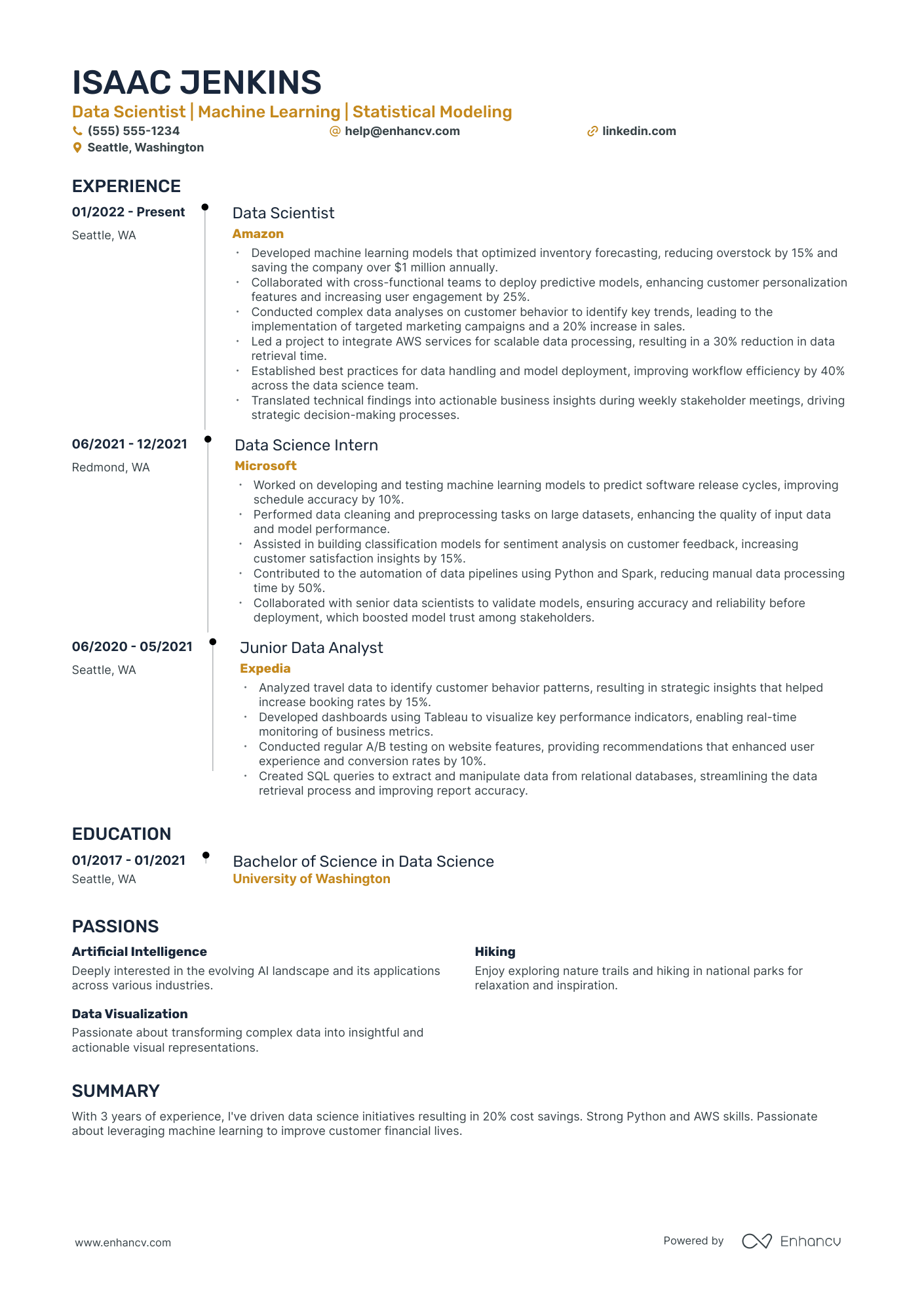 Chief Data Scientist Resume Example Resume Example