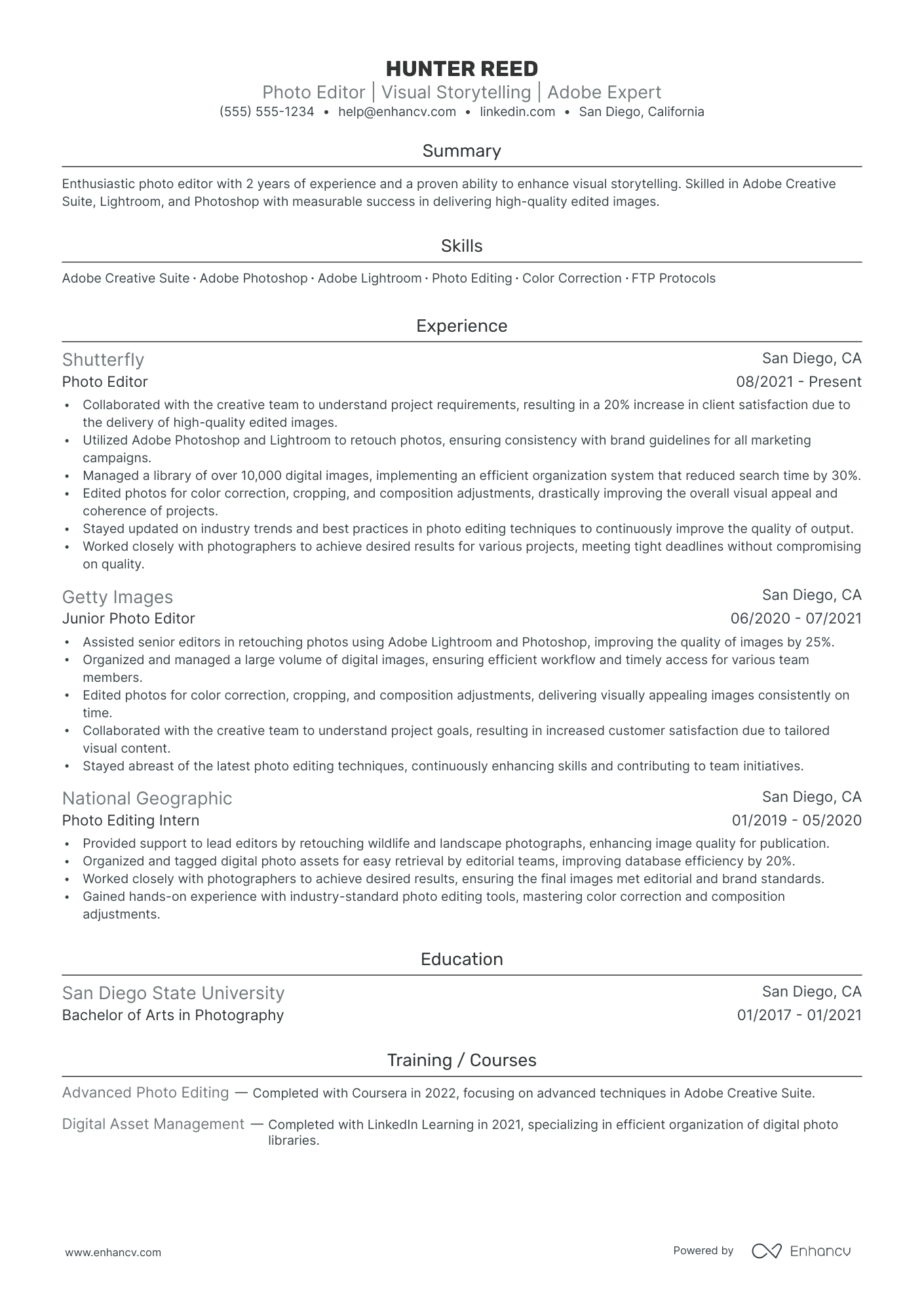 Freelance Photo Editor resume example