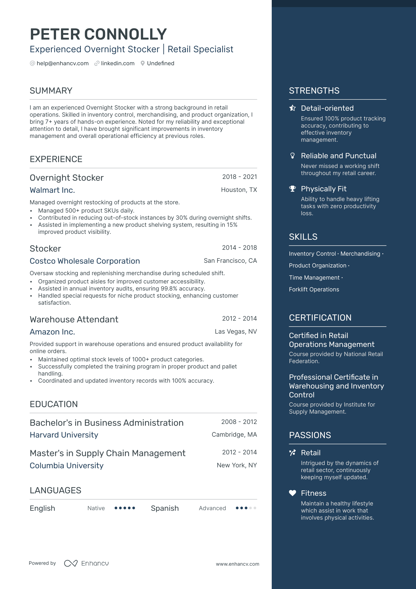 Overnight Stocker resume example