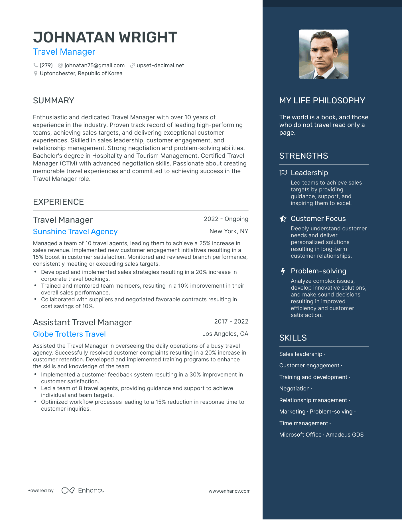 Modern Travel Manager Resume Example