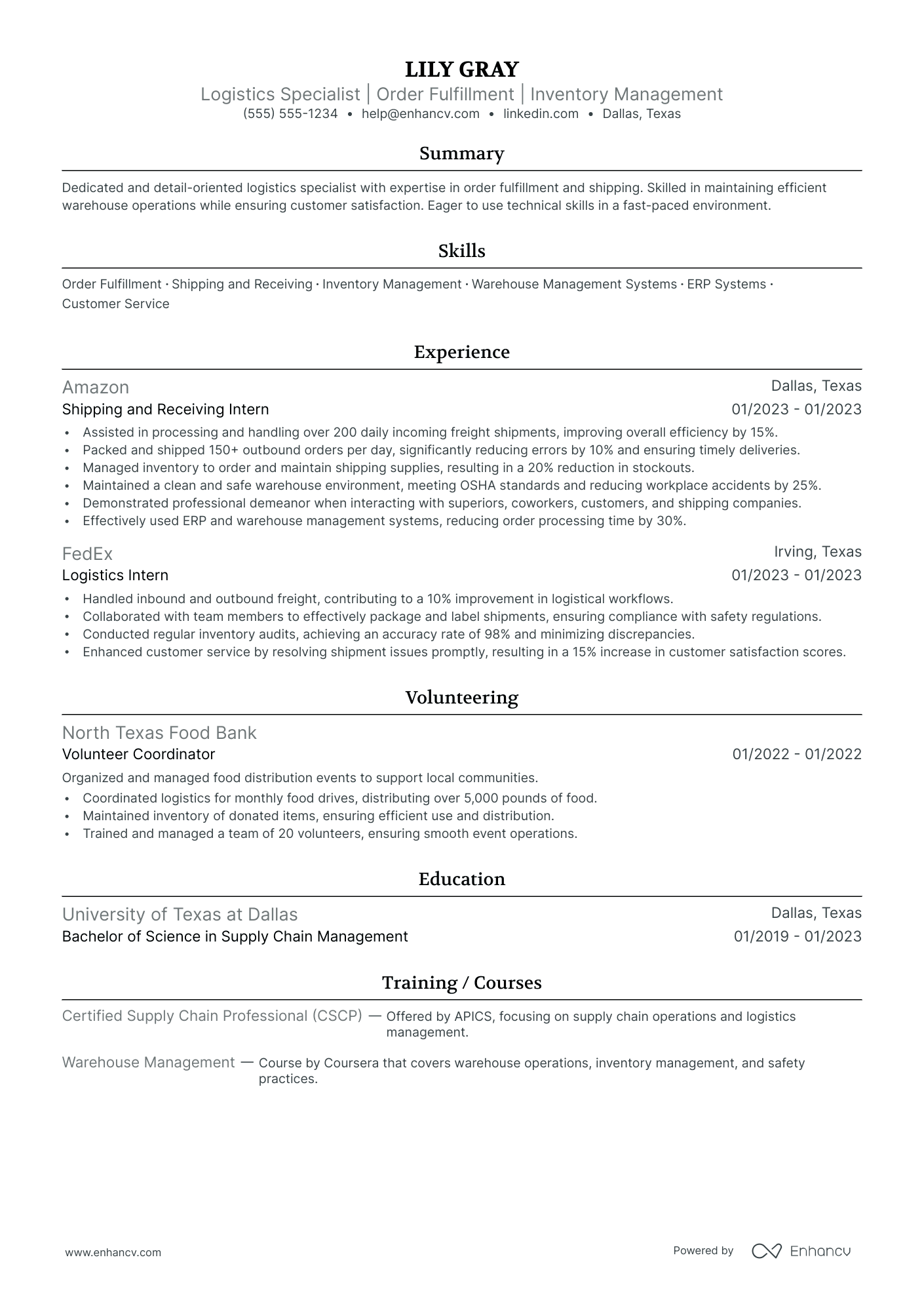 Entry-Level Warehouse Associate resume example