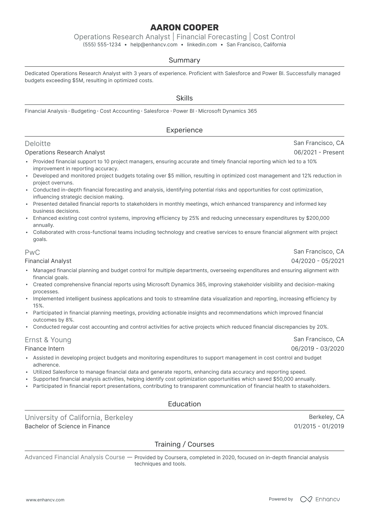 Operations Research Analyst resume example