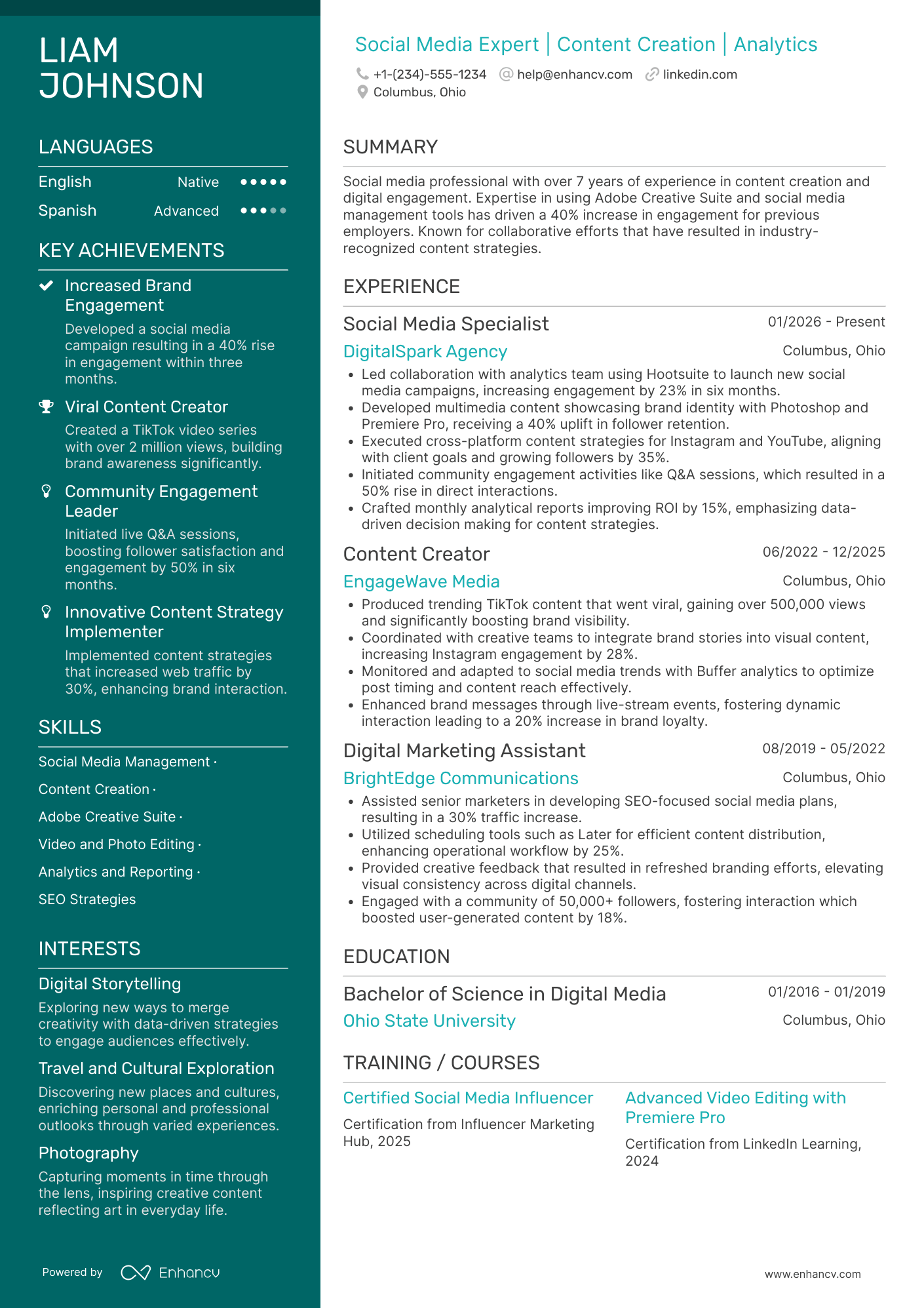 Social Media Influencer resume example