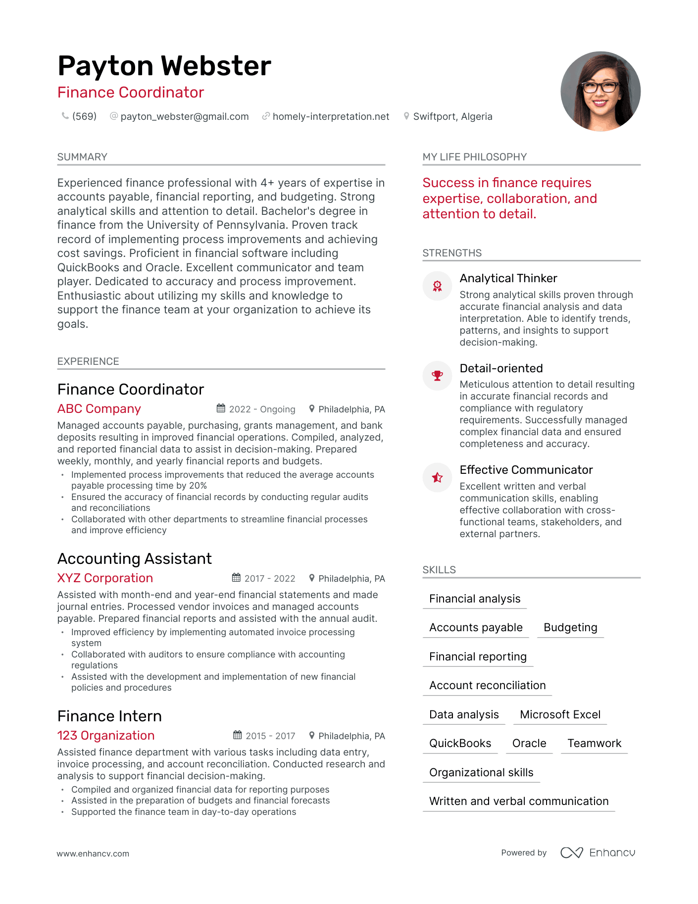 Modern Finance Coordinator Resume Example