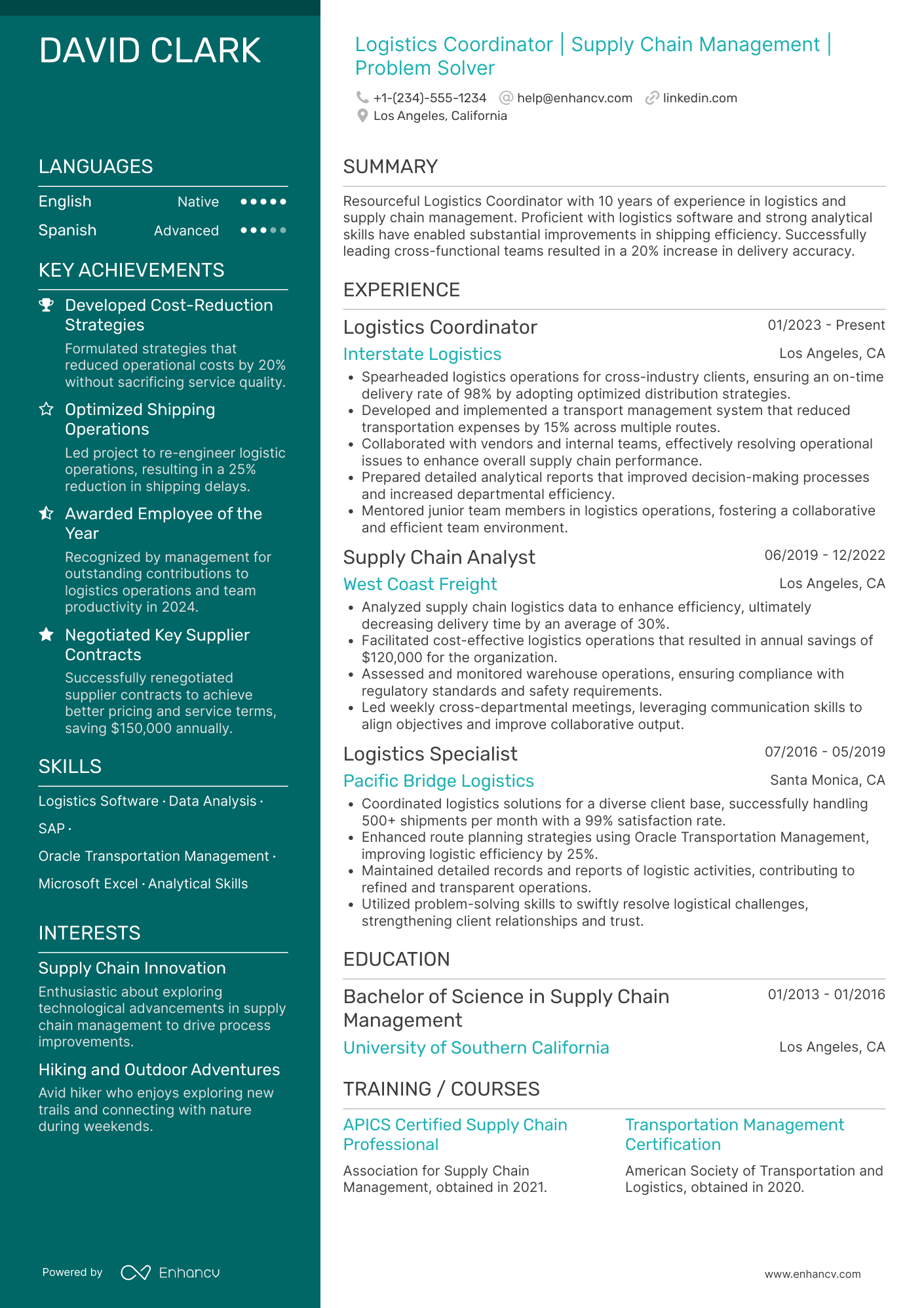 Logistics Coordinator resume example