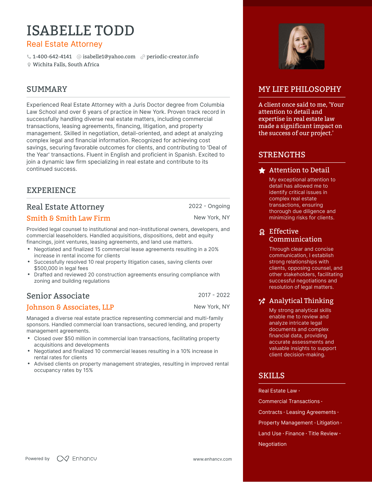 Modern Real Estate Attorney Resume Example