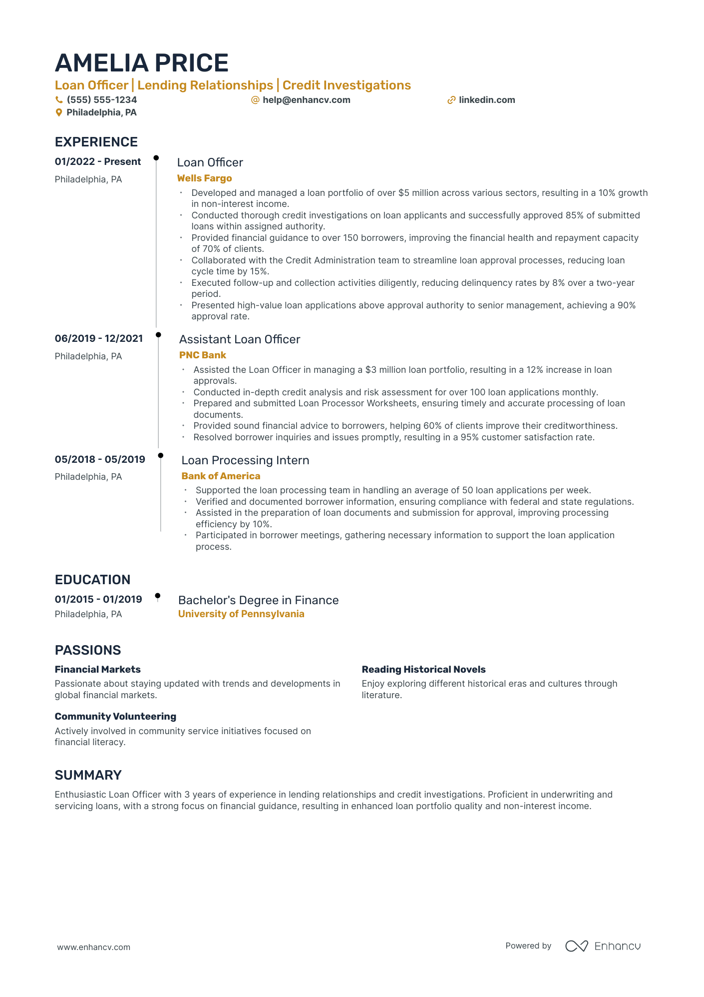 Business Loan Officer resume example