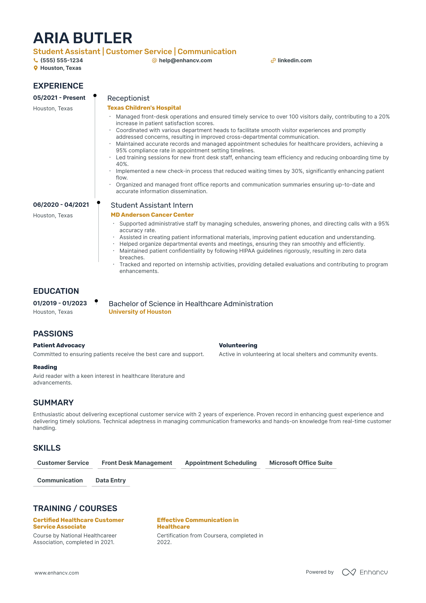 Weekend Receptionist resume example