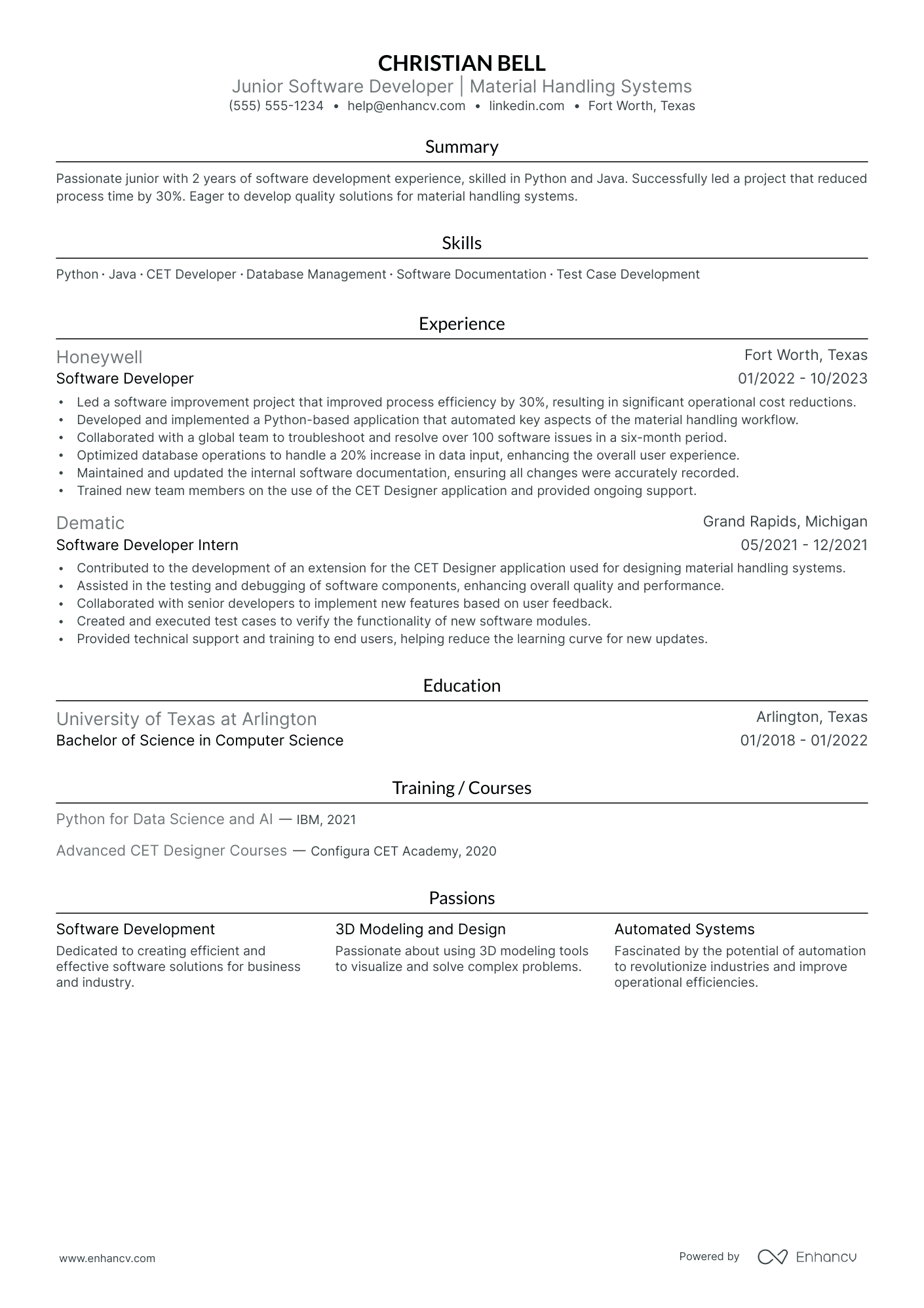 Game Software Developer resume example