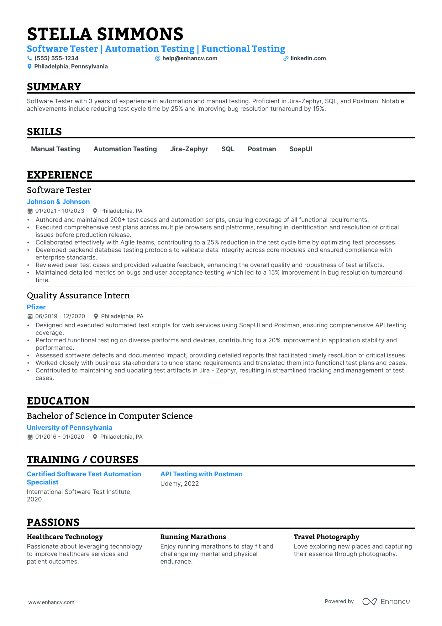 Manual Software Tester resume example