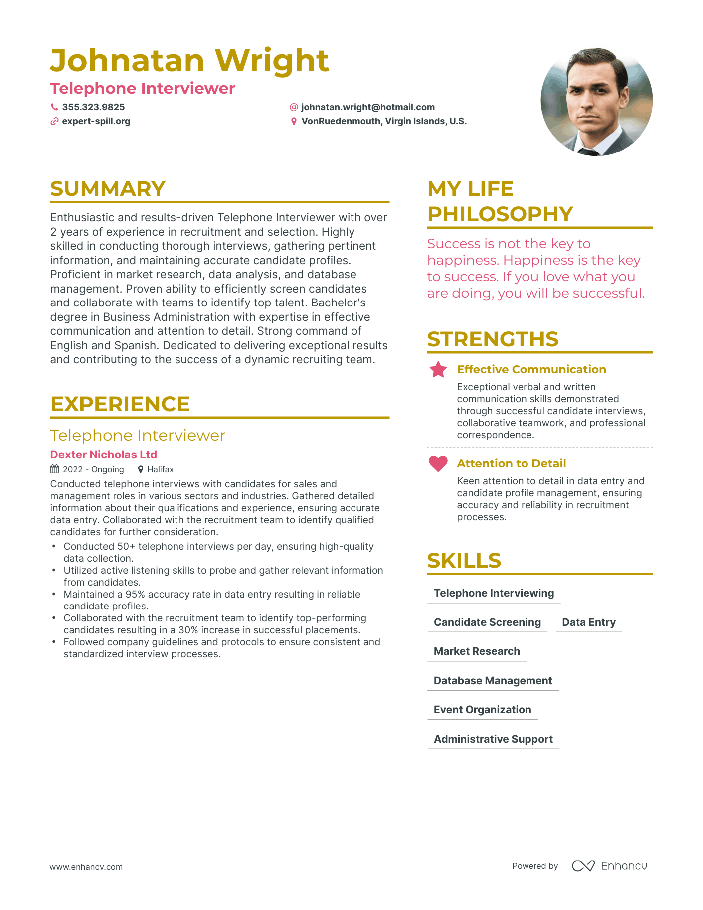 Telephone Interviewer resume example