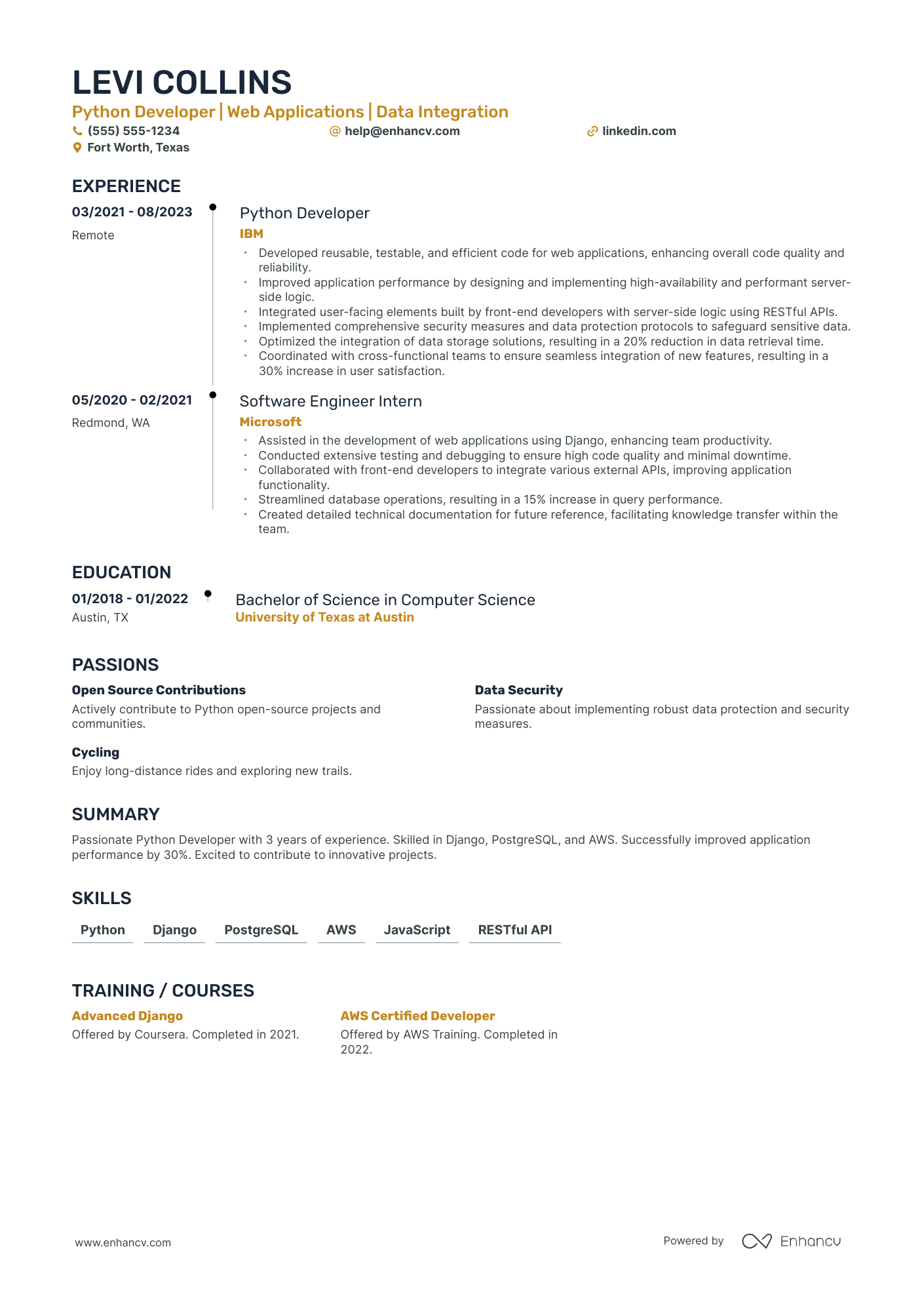 Python Game Developer resume example