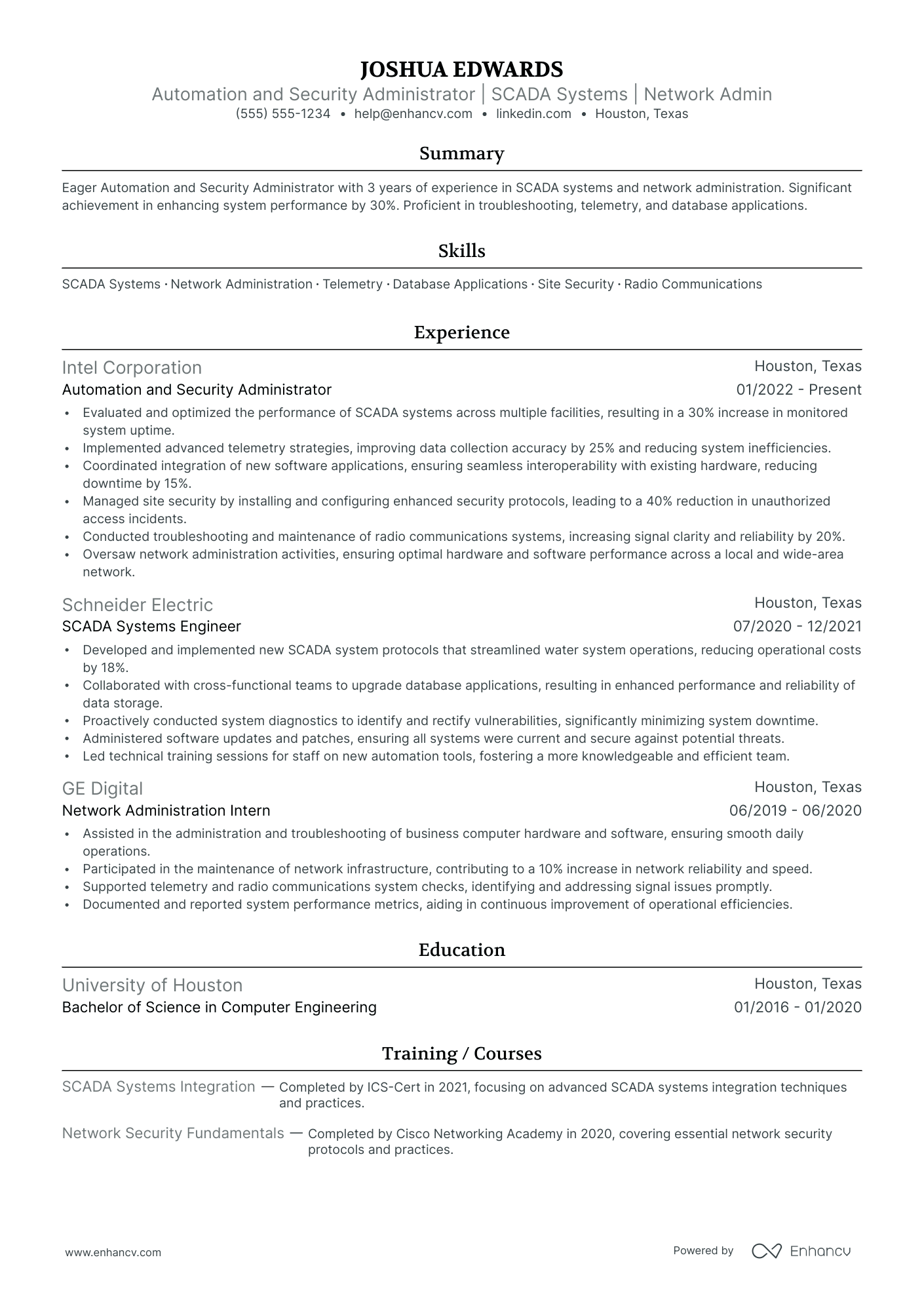 Security System Administrator resume example