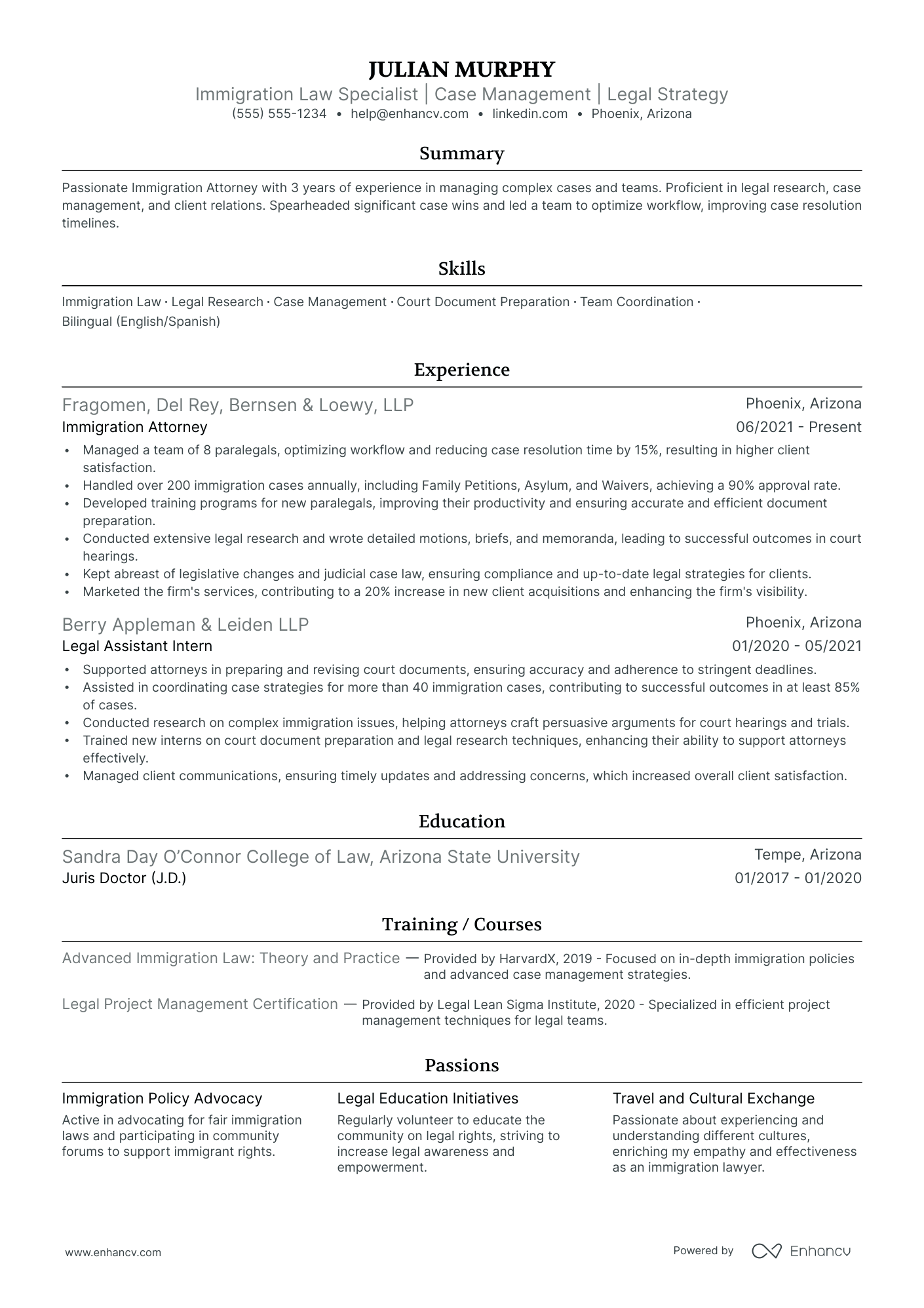 Immigration Lawyer resume example