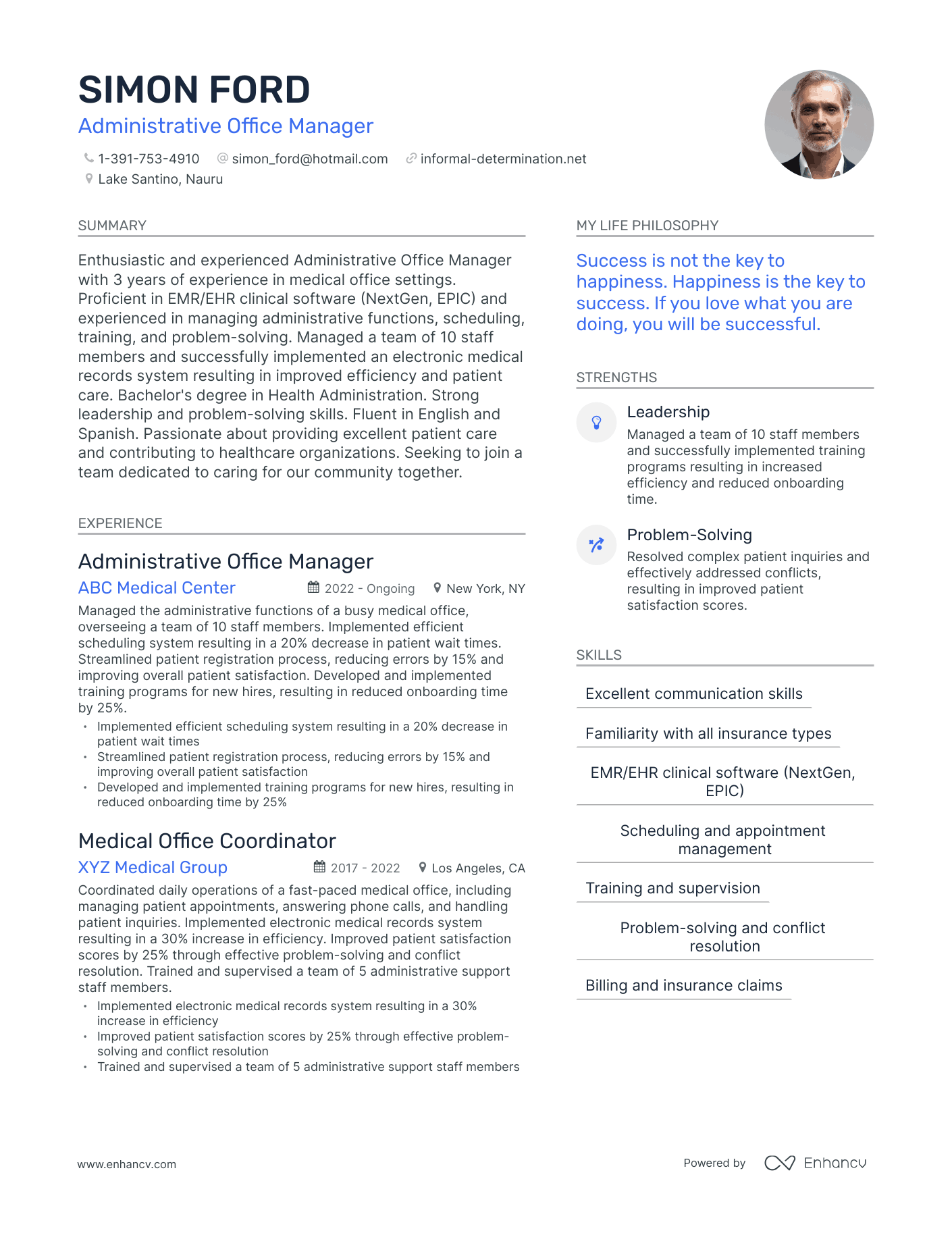 Administrative Office Manager resume example