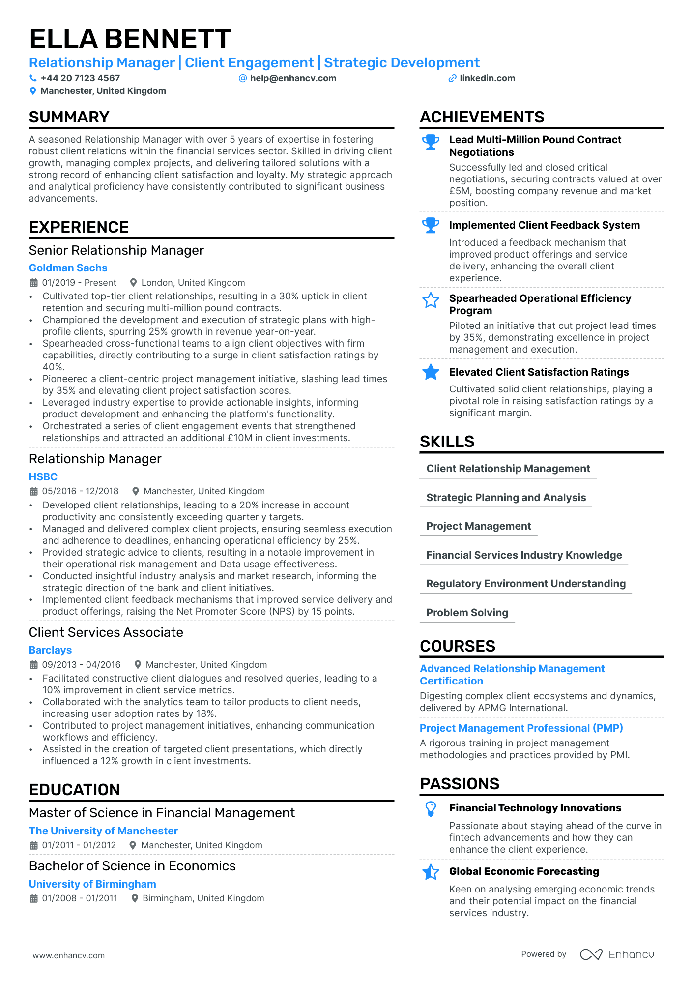 Relationship Manager cv example