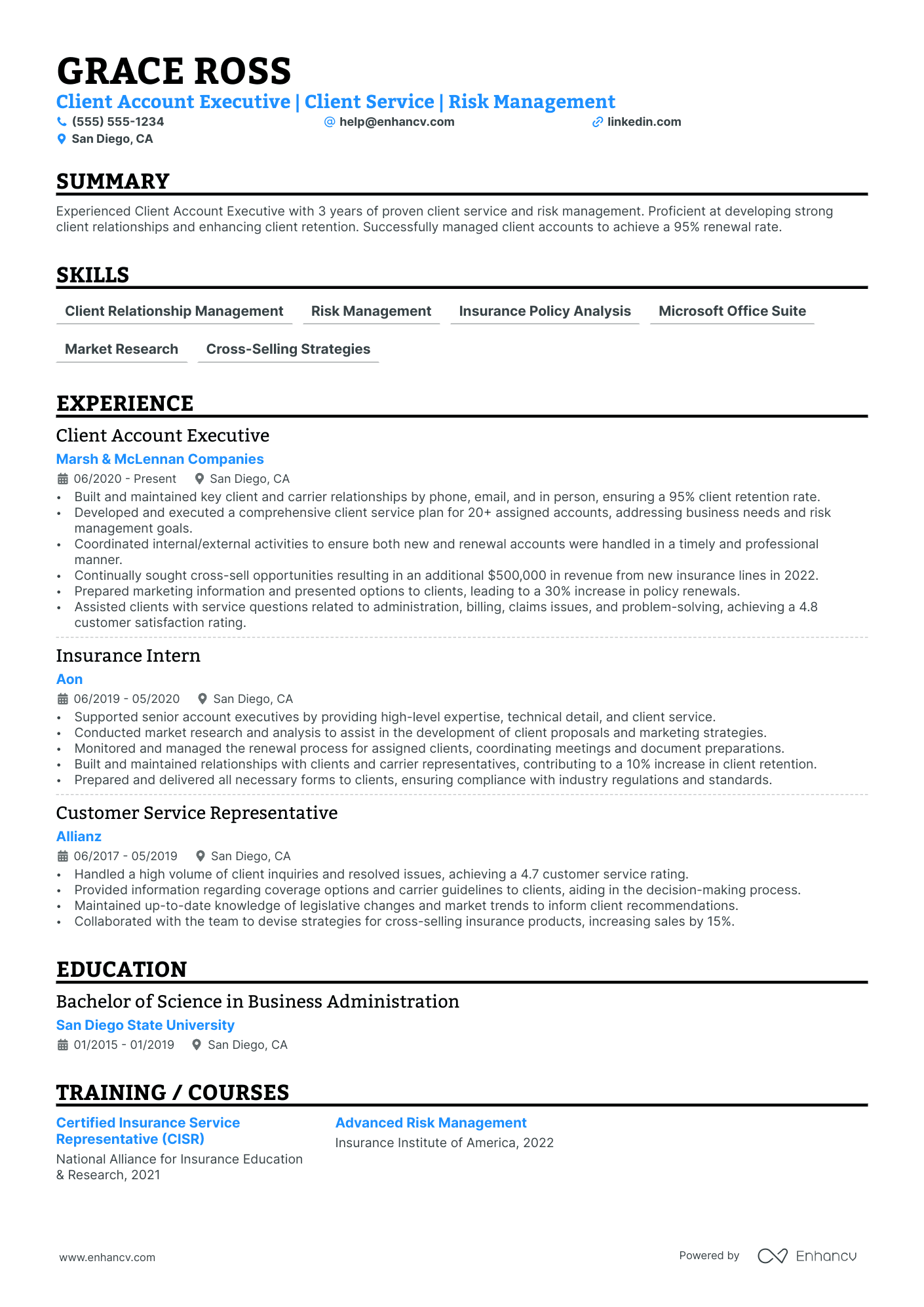 Client Services Account Executive resume example