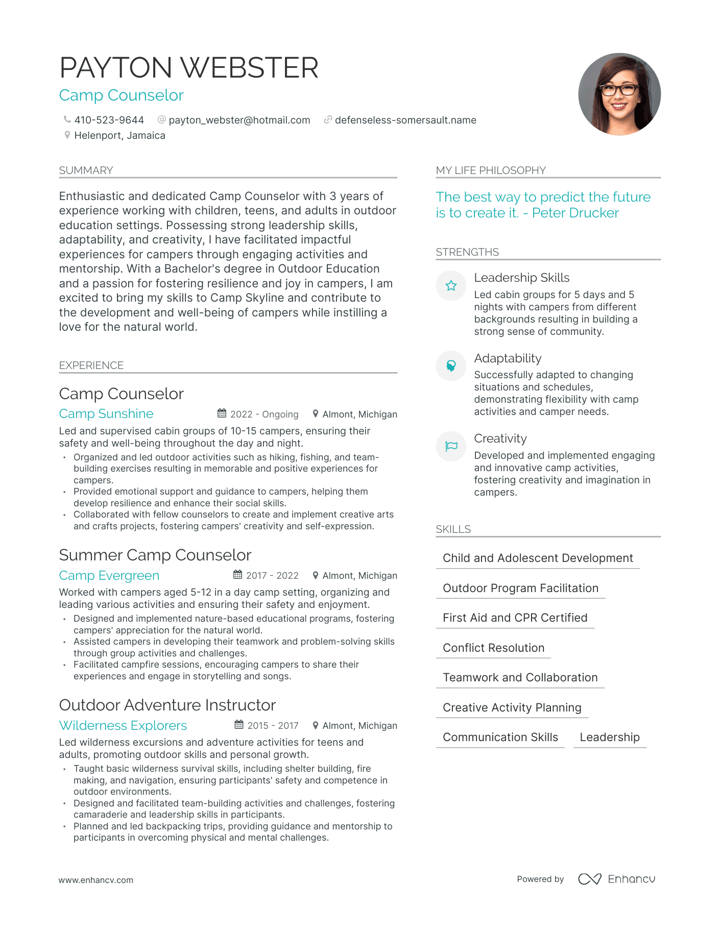 Modern Camp Counselor Resume Example
