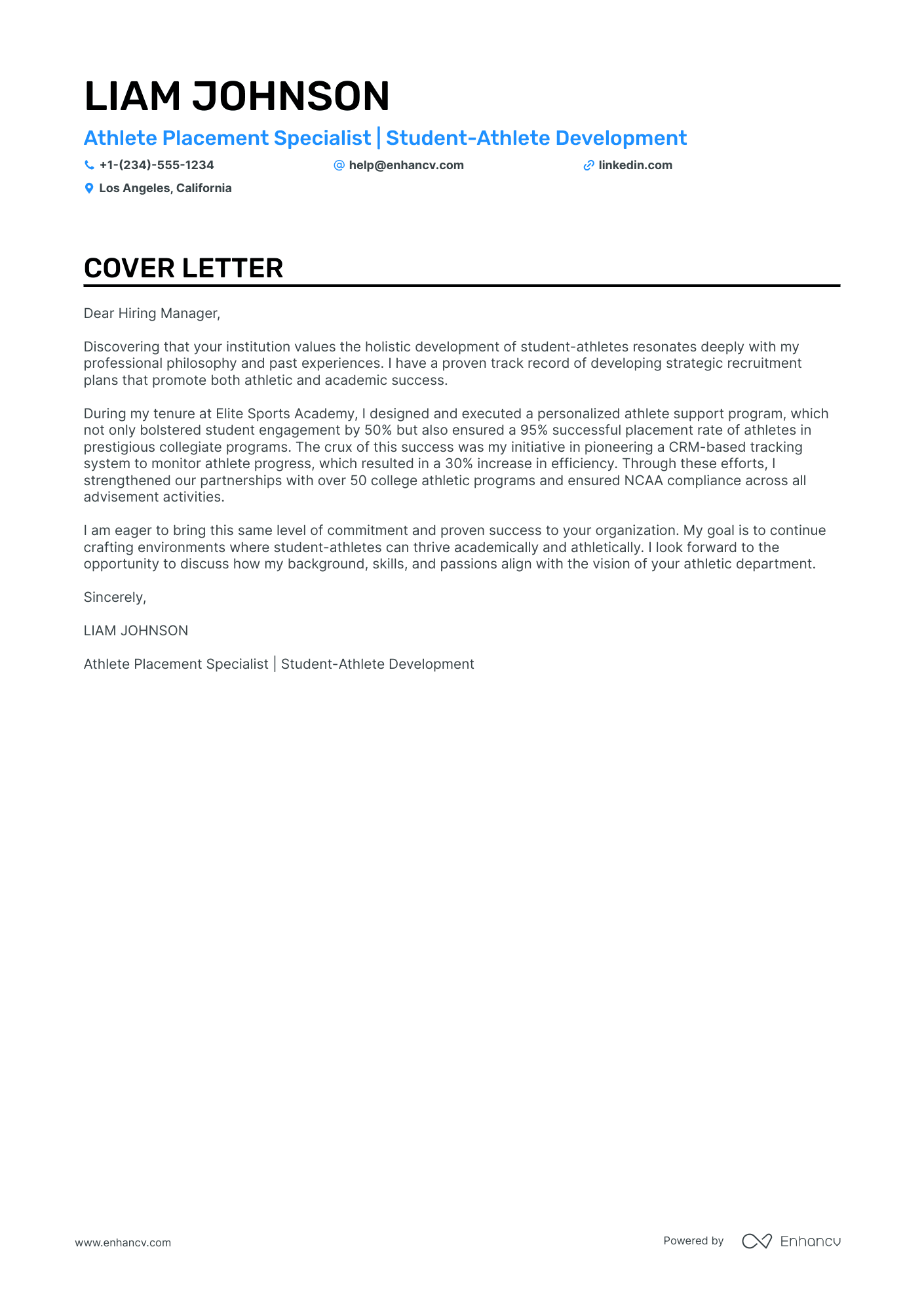 Athlete cover letter
