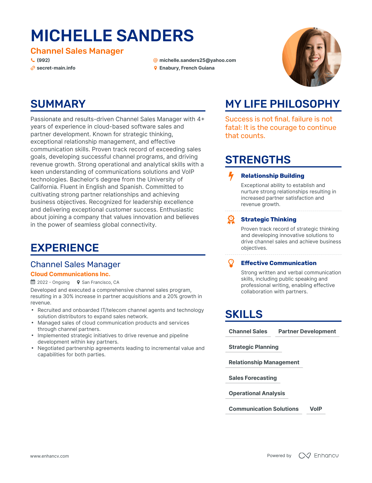 Channel Sales Manager resume example