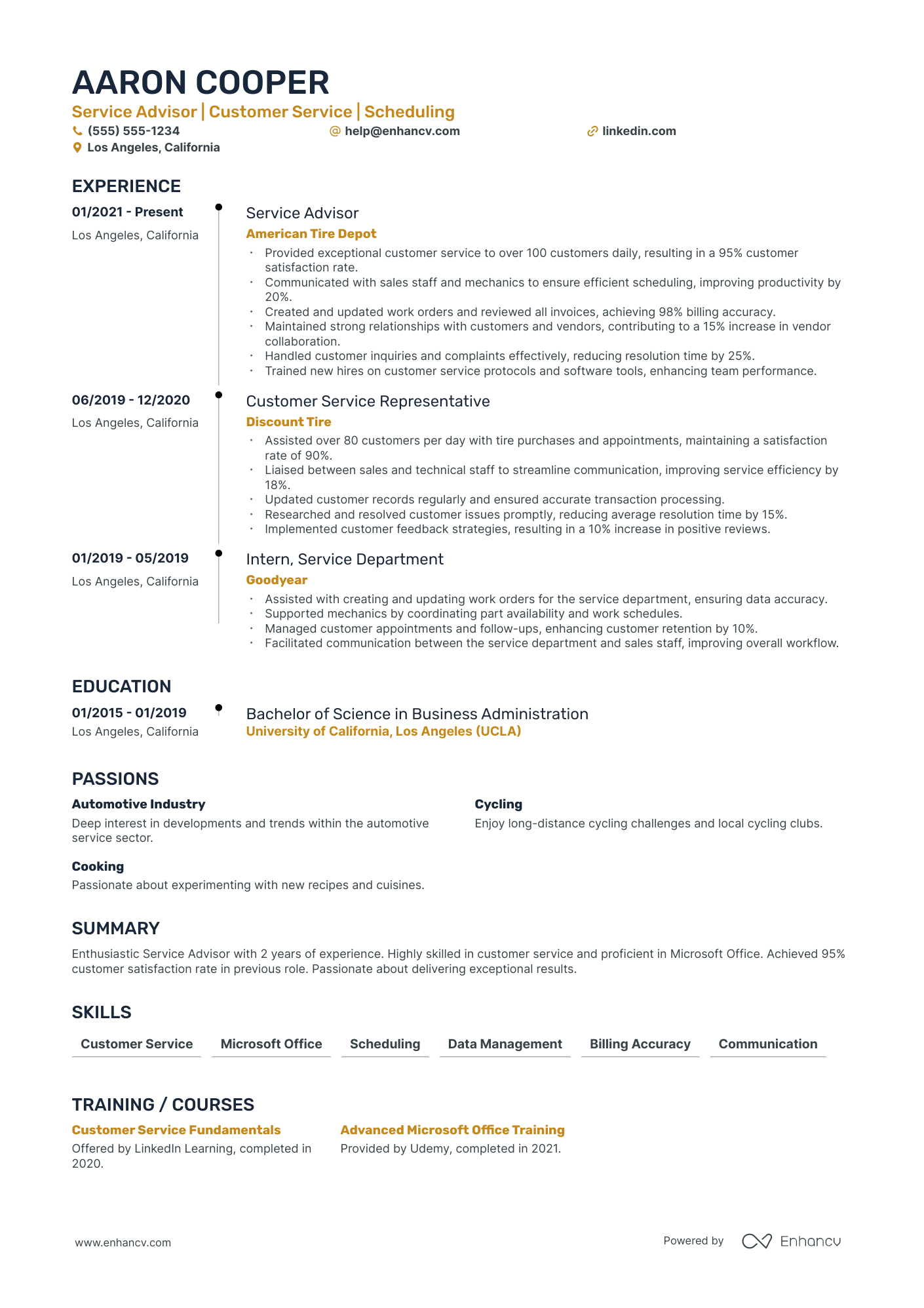 Service Advisor resume example