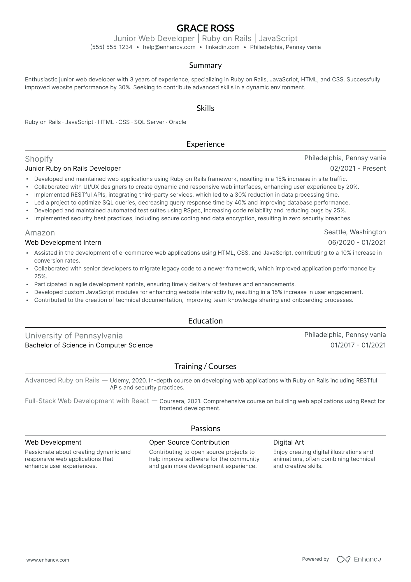 Ruby on Rails Developer resume example