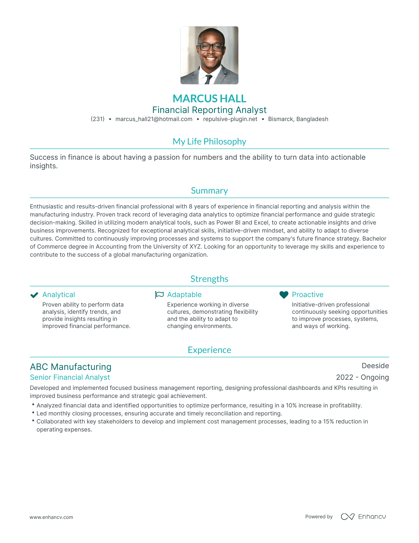 Modern Financial Reporting Analyst Resume Example