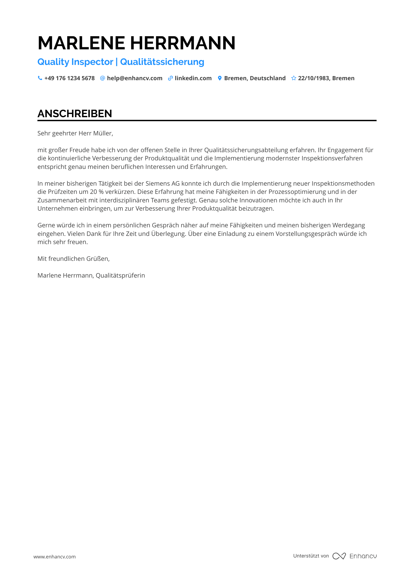 Prüfer Anschreiben