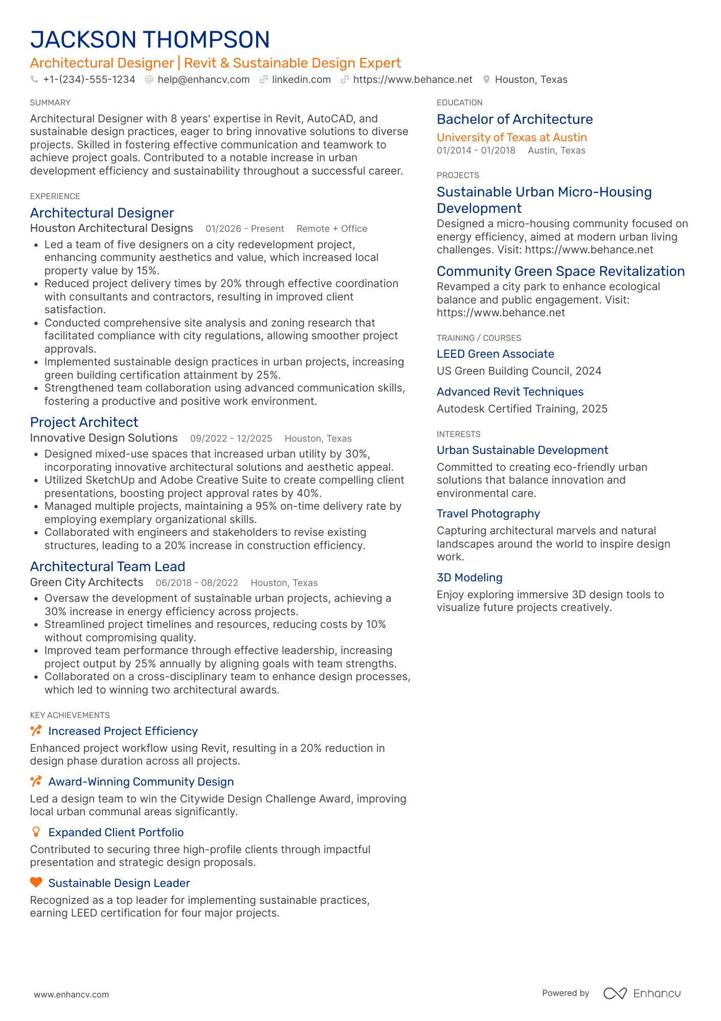 Architectural Designer resume example